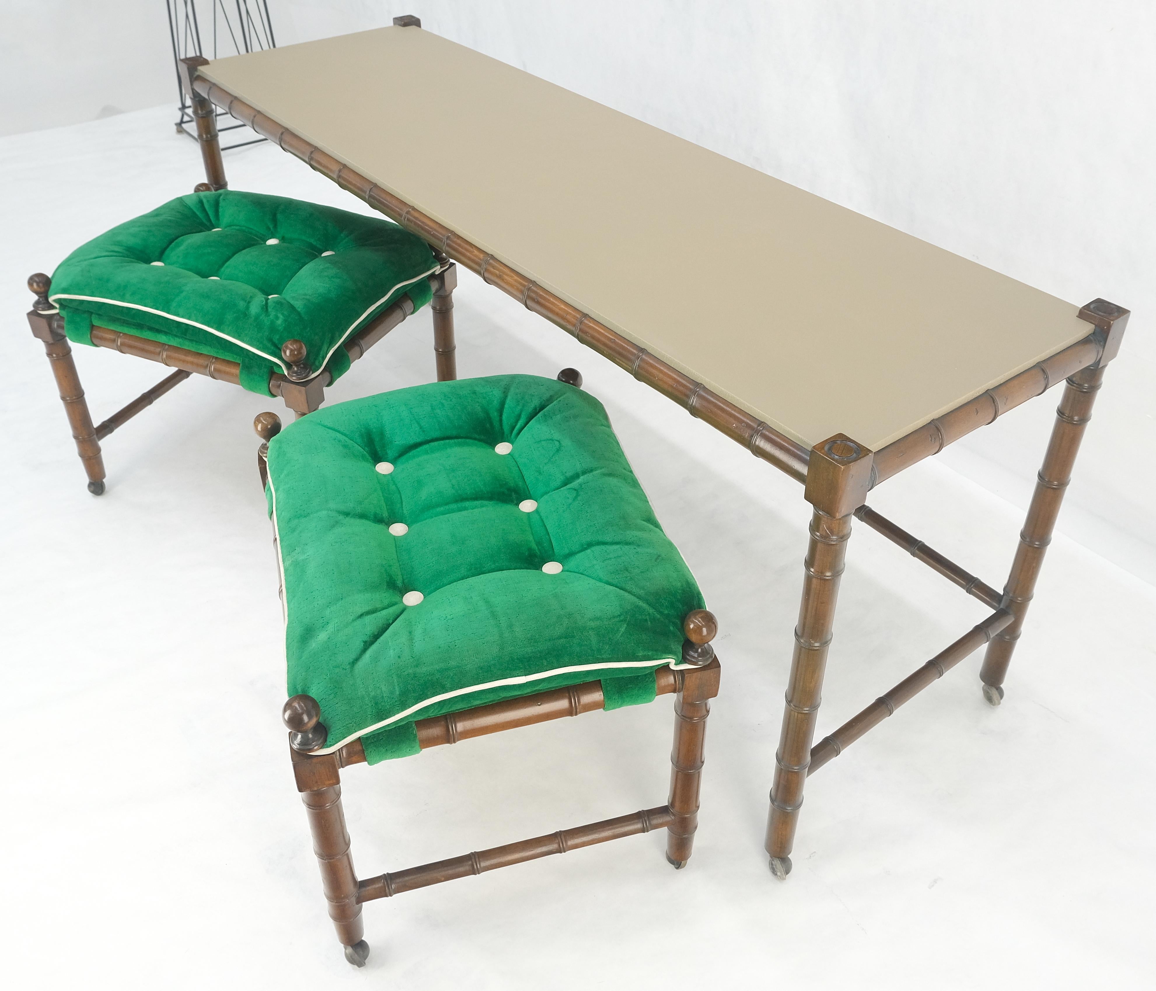 Mid Century c1970s Faux Bamboo Console Sofa Table & Pair Nesting Benches MINT! For Sale 5
