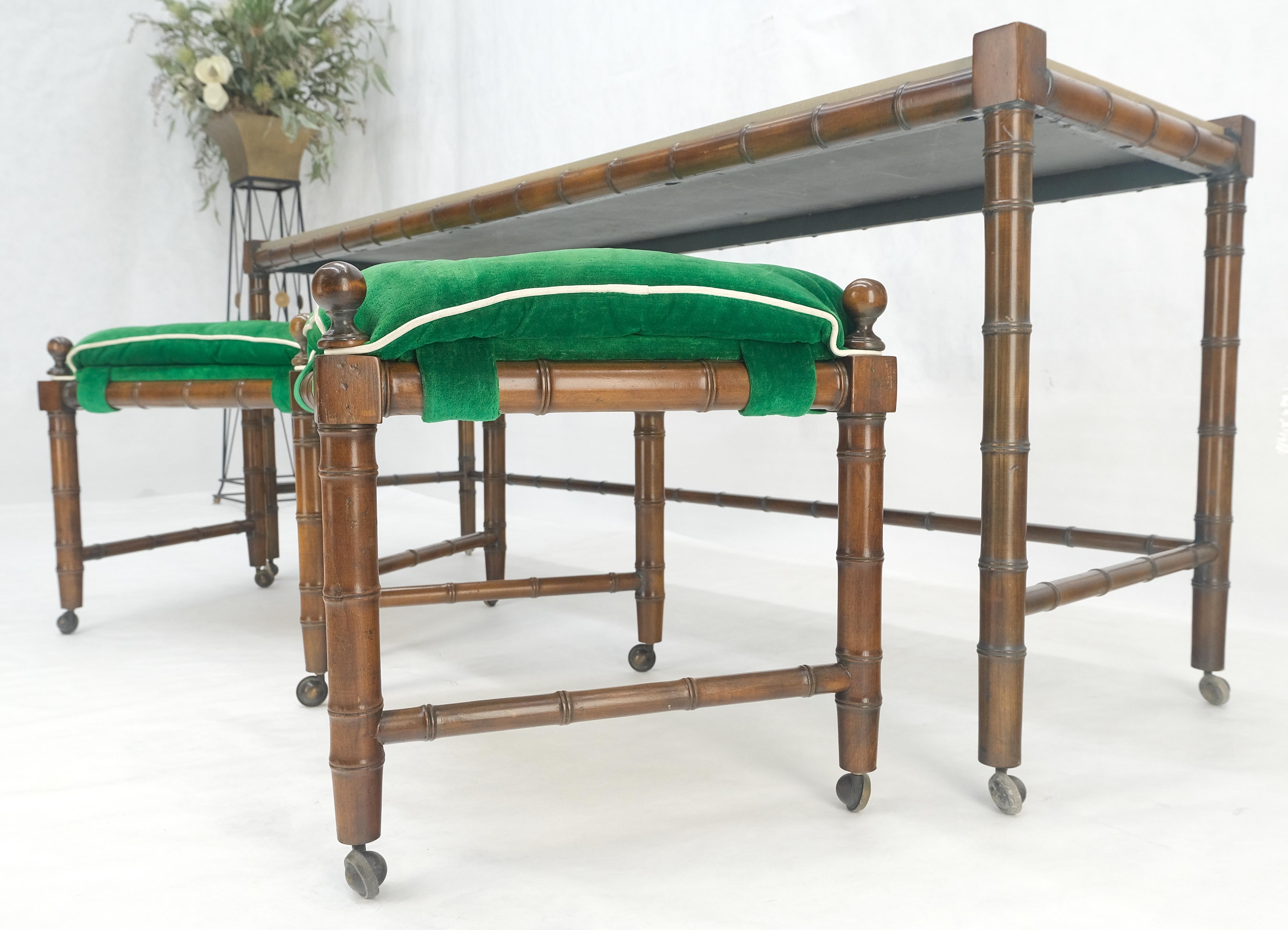 Mid Century c1970s Faux Bamboo Console Sofa Table & Pair Nesting Benches MINT! For Sale 6