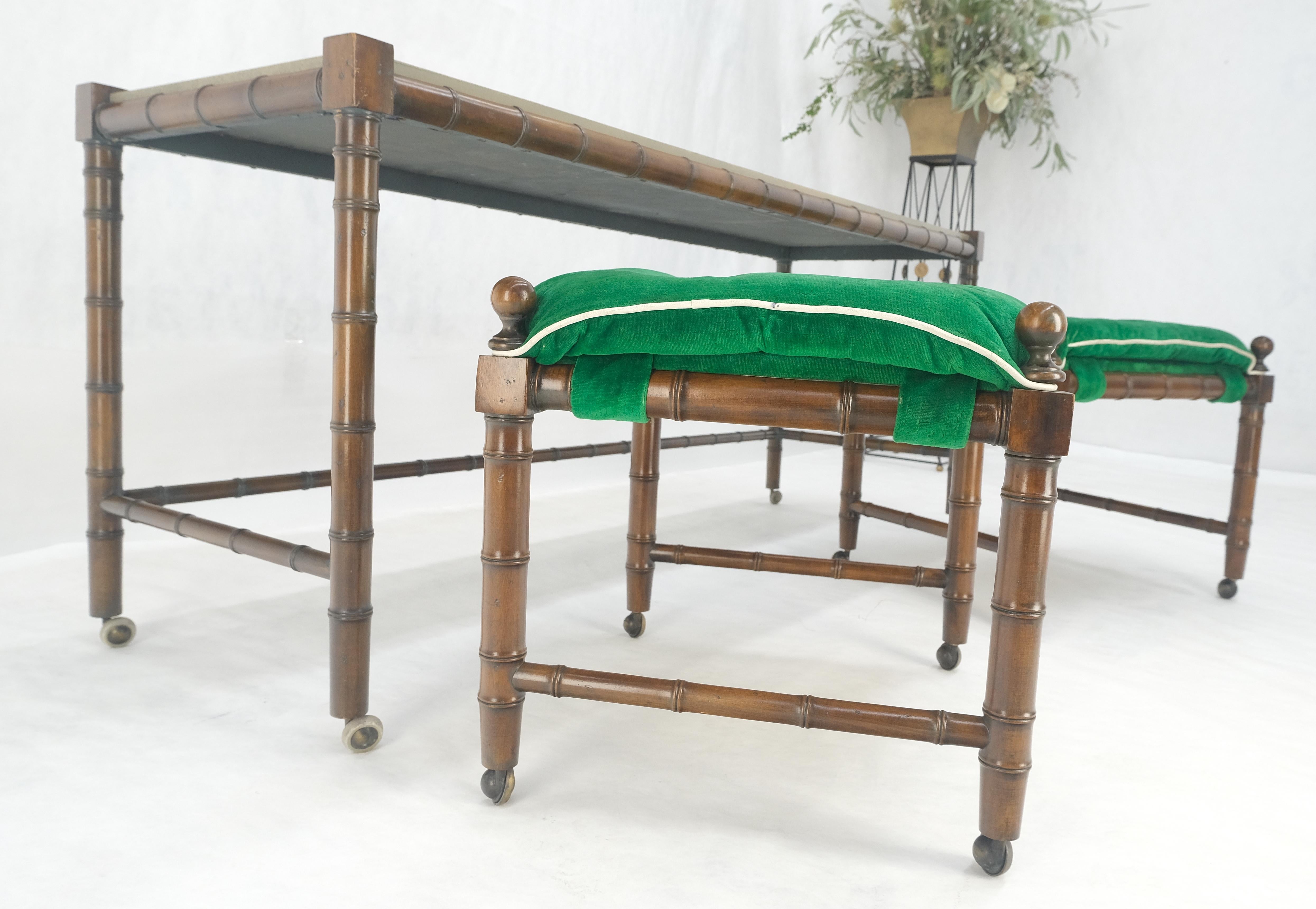 Mid Century c1970s Faux Bamboo Console Sofa Table & Pair Nesting Benches MINT! For Sale 9
