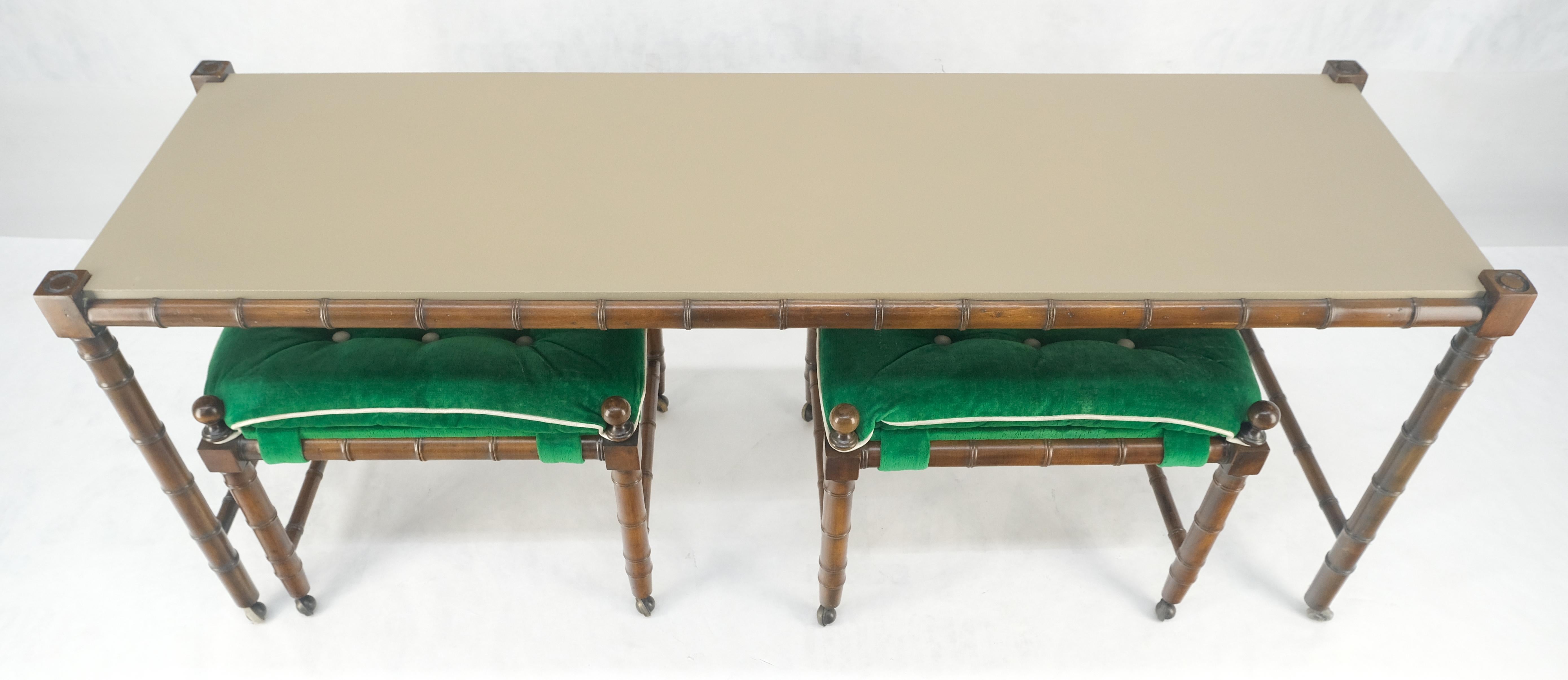 Mid Century c1970s Faux Bamboo Console Sofa Table & Pair Nesting Benches MINT! For Sale 11