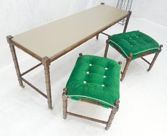 Mid Century c1970s Faux Bamboo Console Sofa Table & Pair Nesting Benches MINT!