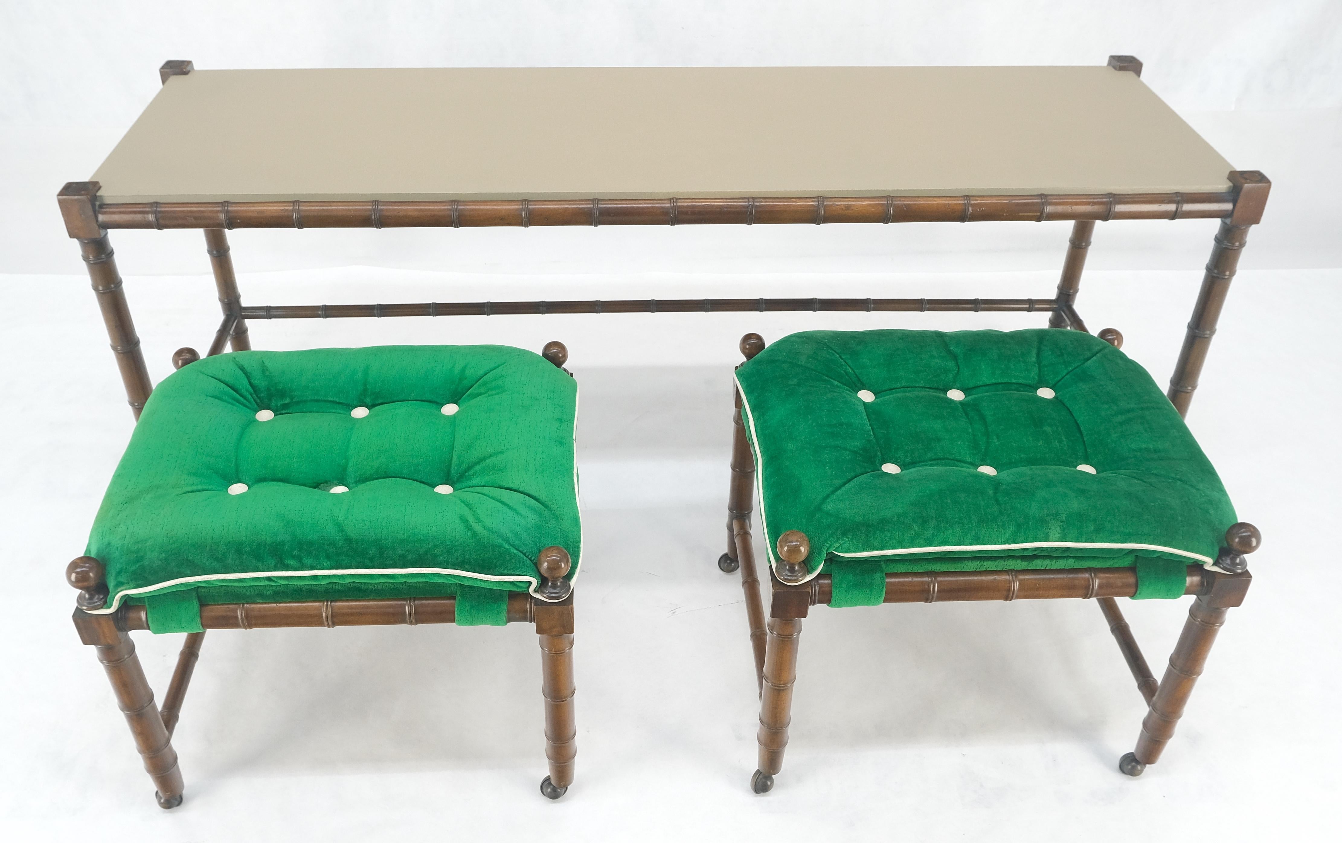 Mid-Century Modern Mid Century c1970s Faux Bamboo Console Sofa Table & Pair Nesting Benches MINT! For Sale