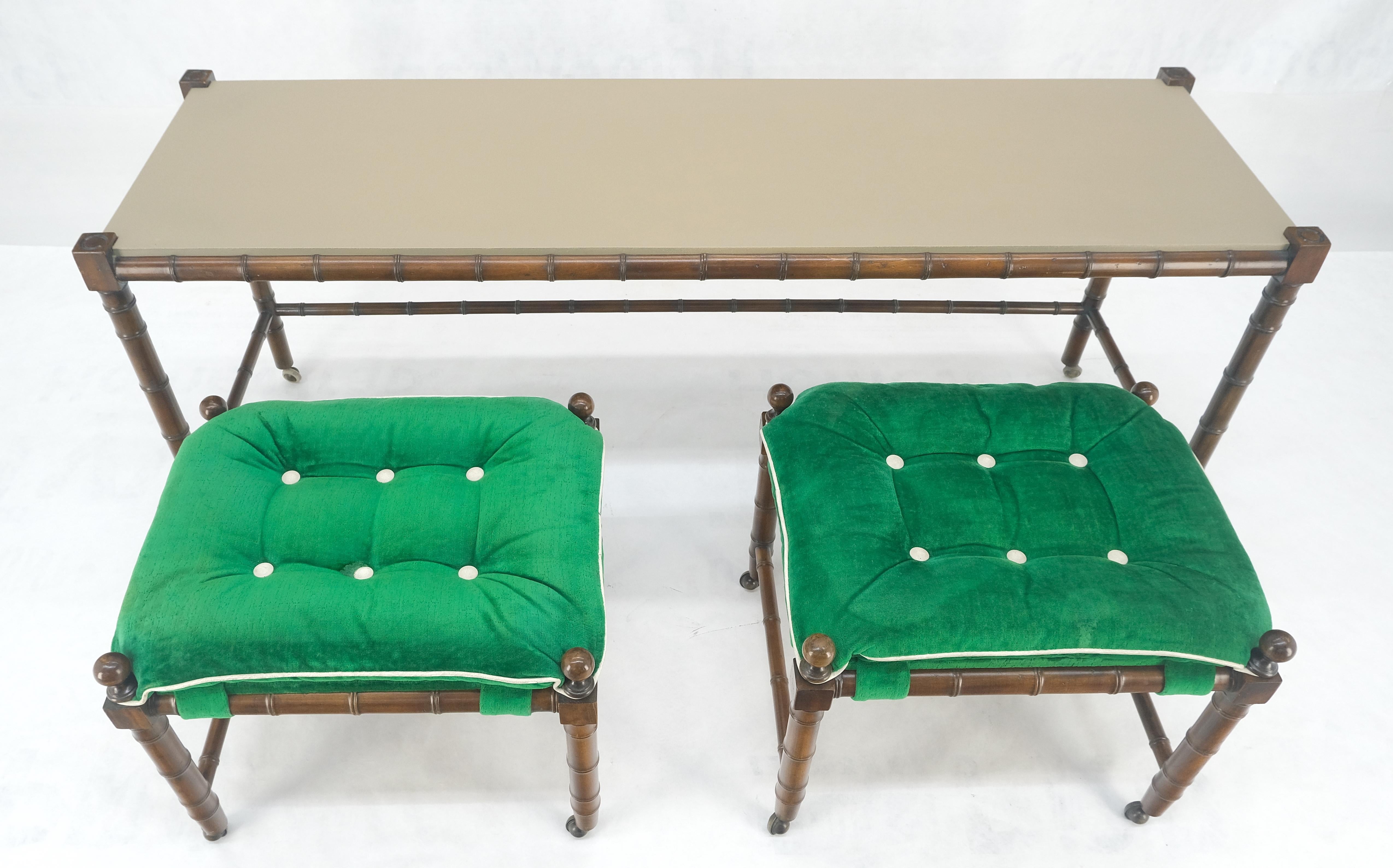 American Mid Century c1970s Faux Bamboo Console Sofa Table & Pair Nesting Benches MINT! For Sale