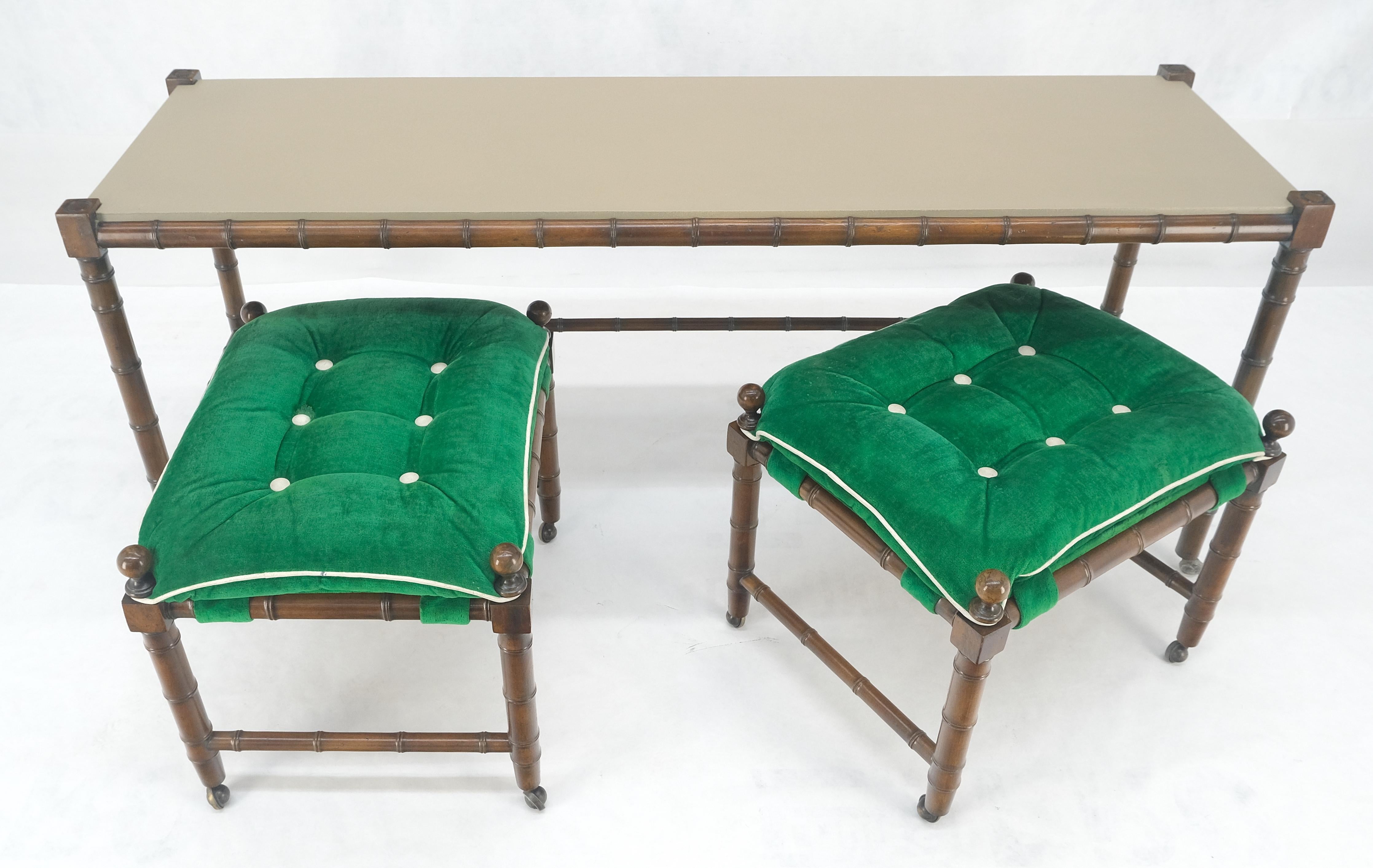 Mid Century c1970s Faux Bamboo Console Sofa Table & Pair Nesting Benches MINT! In Excellent Condition For Sale In Rockaway, NJ