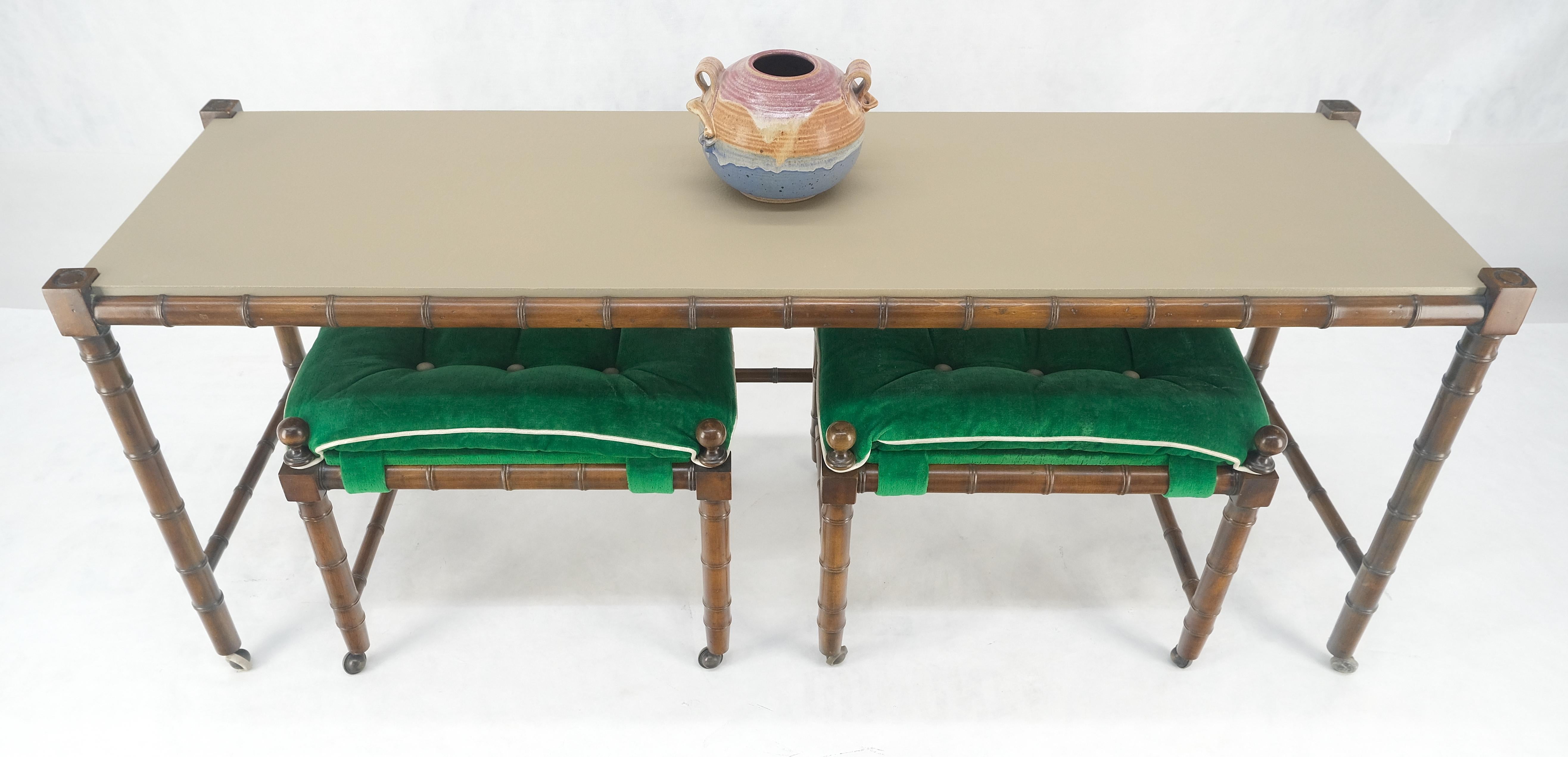 20th Century Mid Century c1970s Faux Bamboo Console Sofa Table & Pair Nesting Benches MINT! For Sale