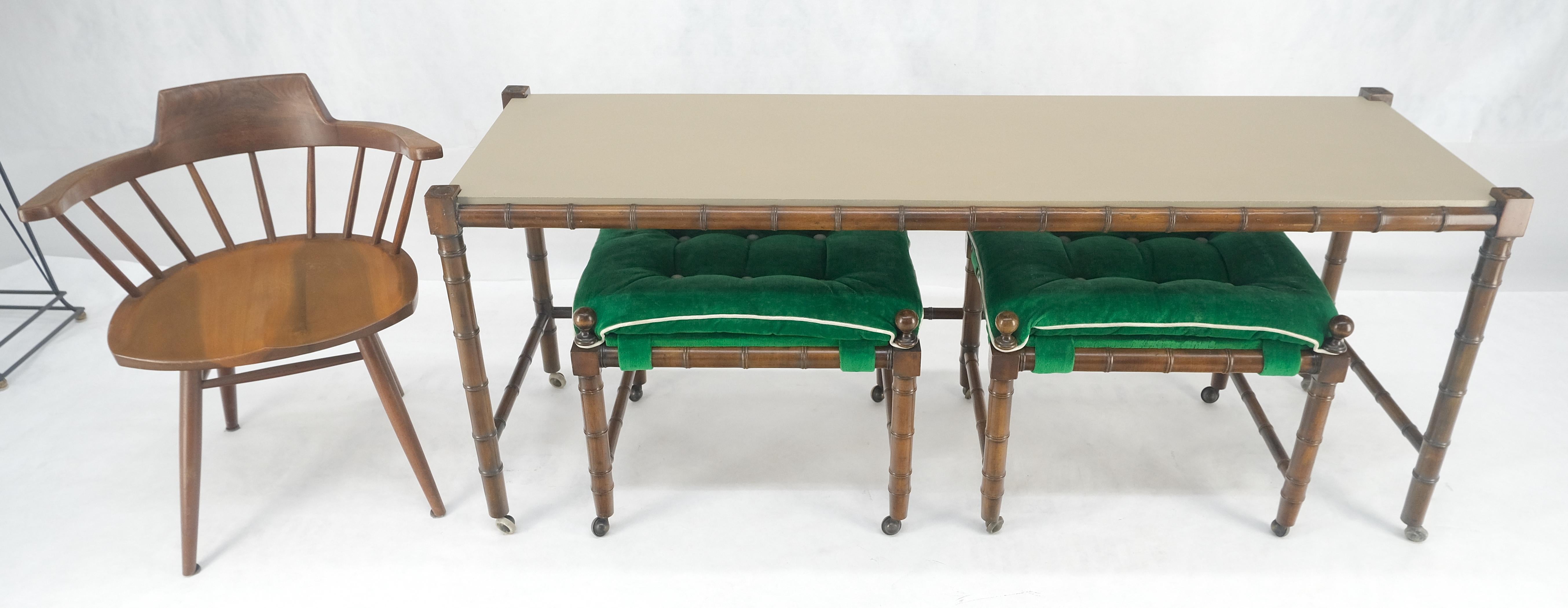 Hardwood Mid Century c1970s Faux Bamboo Console Sofa Table & Pair Nesting Benches MINT! For Sale