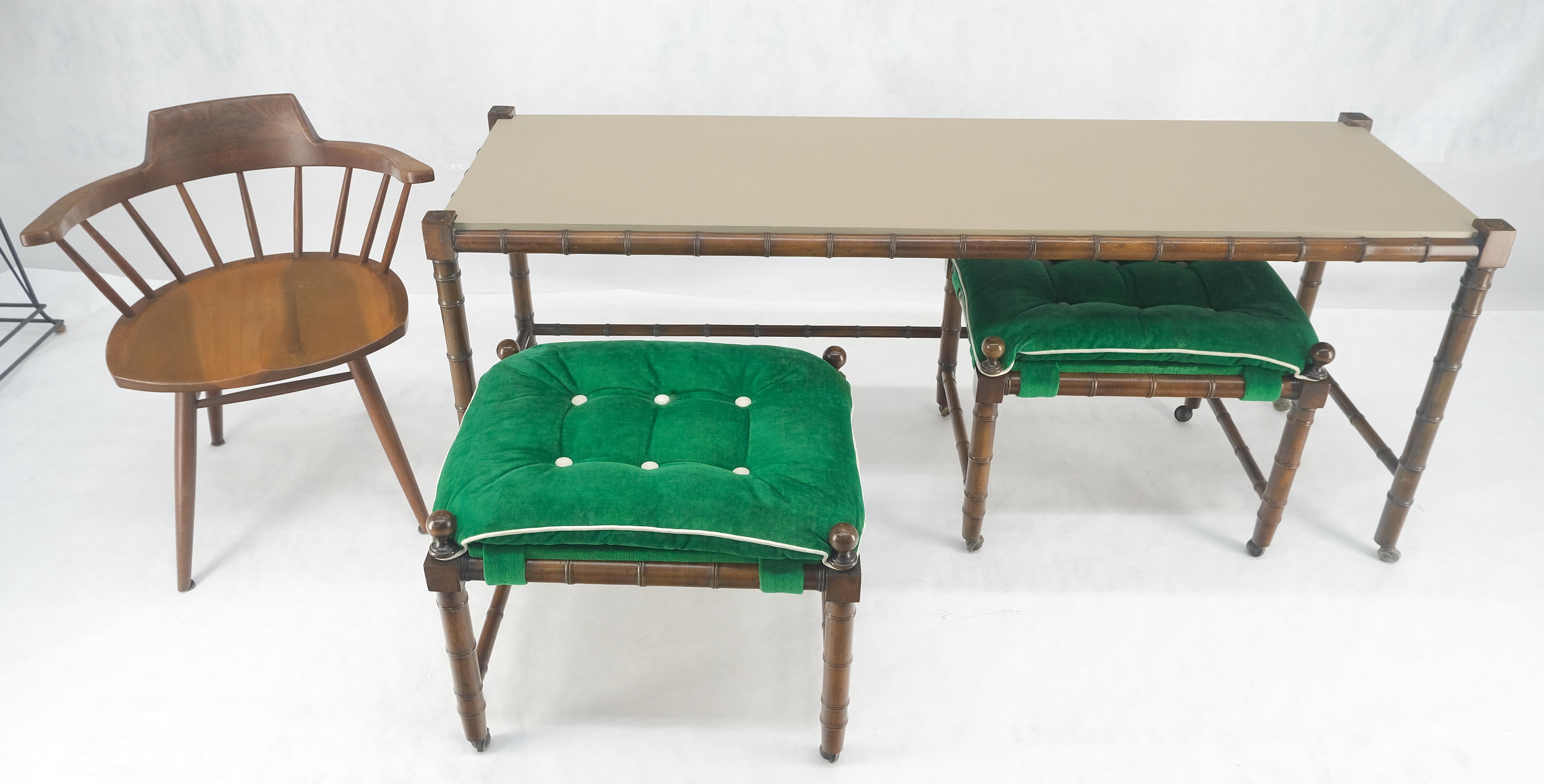 Mid Century c1970s Faux Bamboo Console Sofa Table & Pair Nesting Benches MINT! For Sale 1