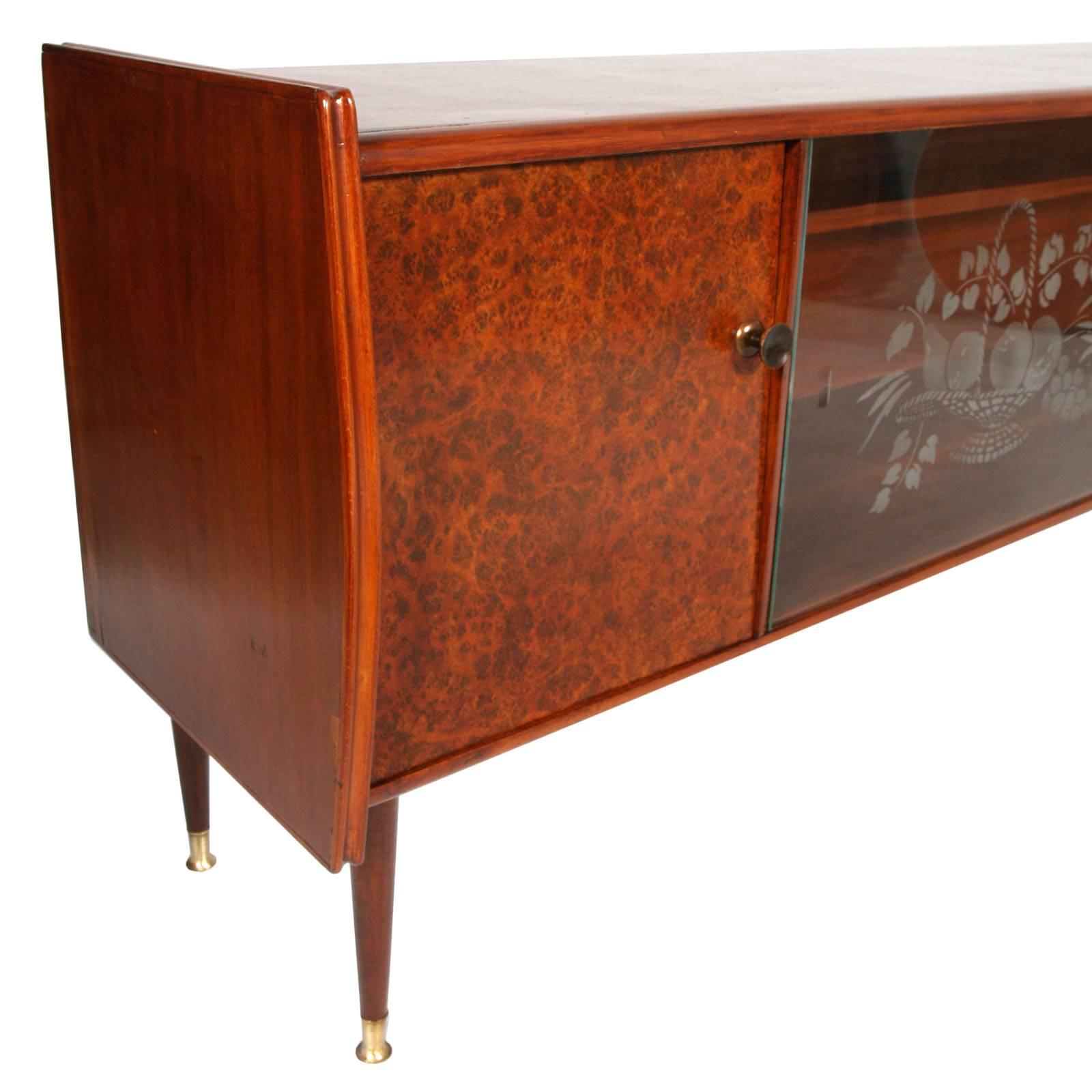 Gilt Midcentury Cabinet Art Deco from Lissone, Made in Milan, Gio Ponti Style For Sale