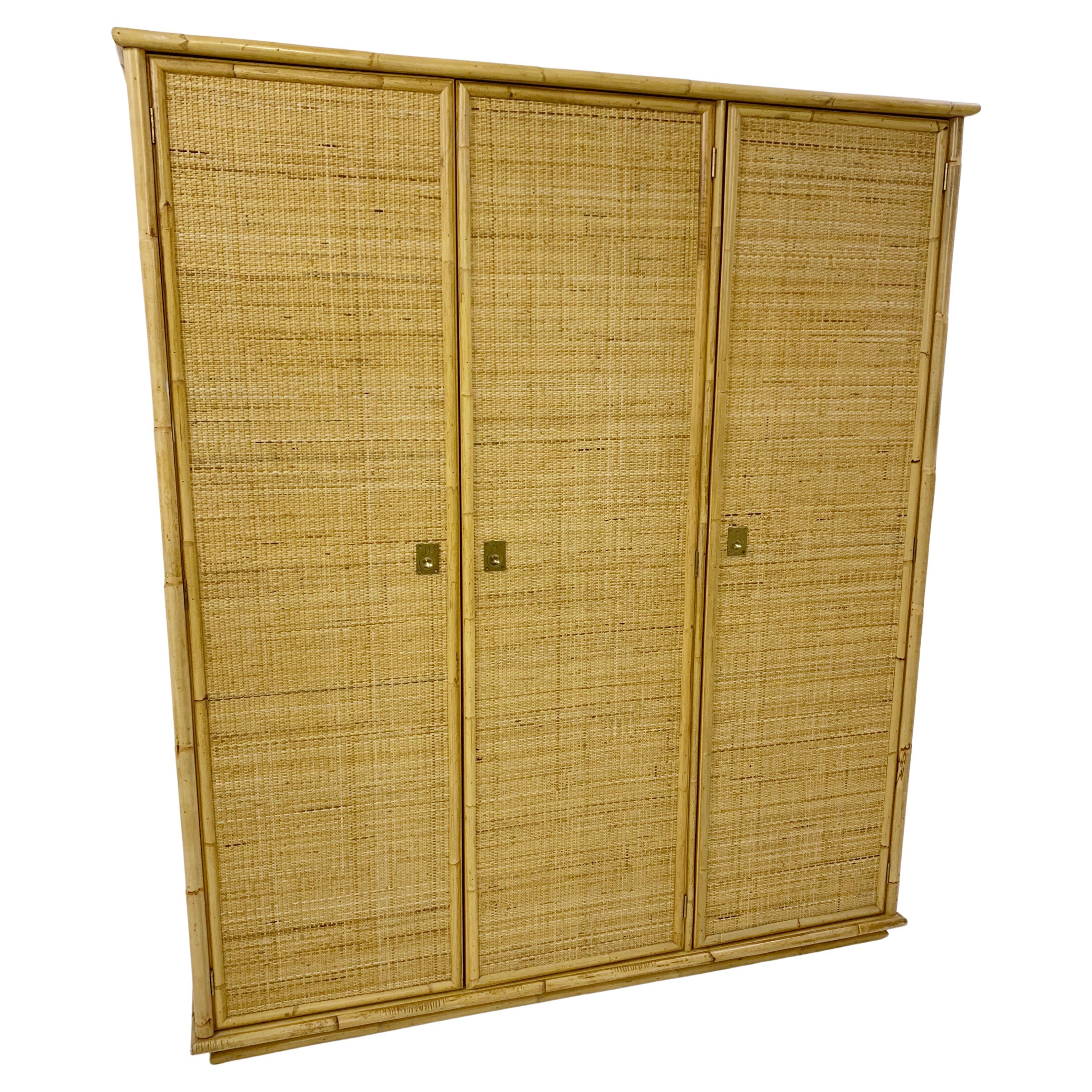 Mid-Century Cabinet in Bamboo and Rattan, Italy 1970s