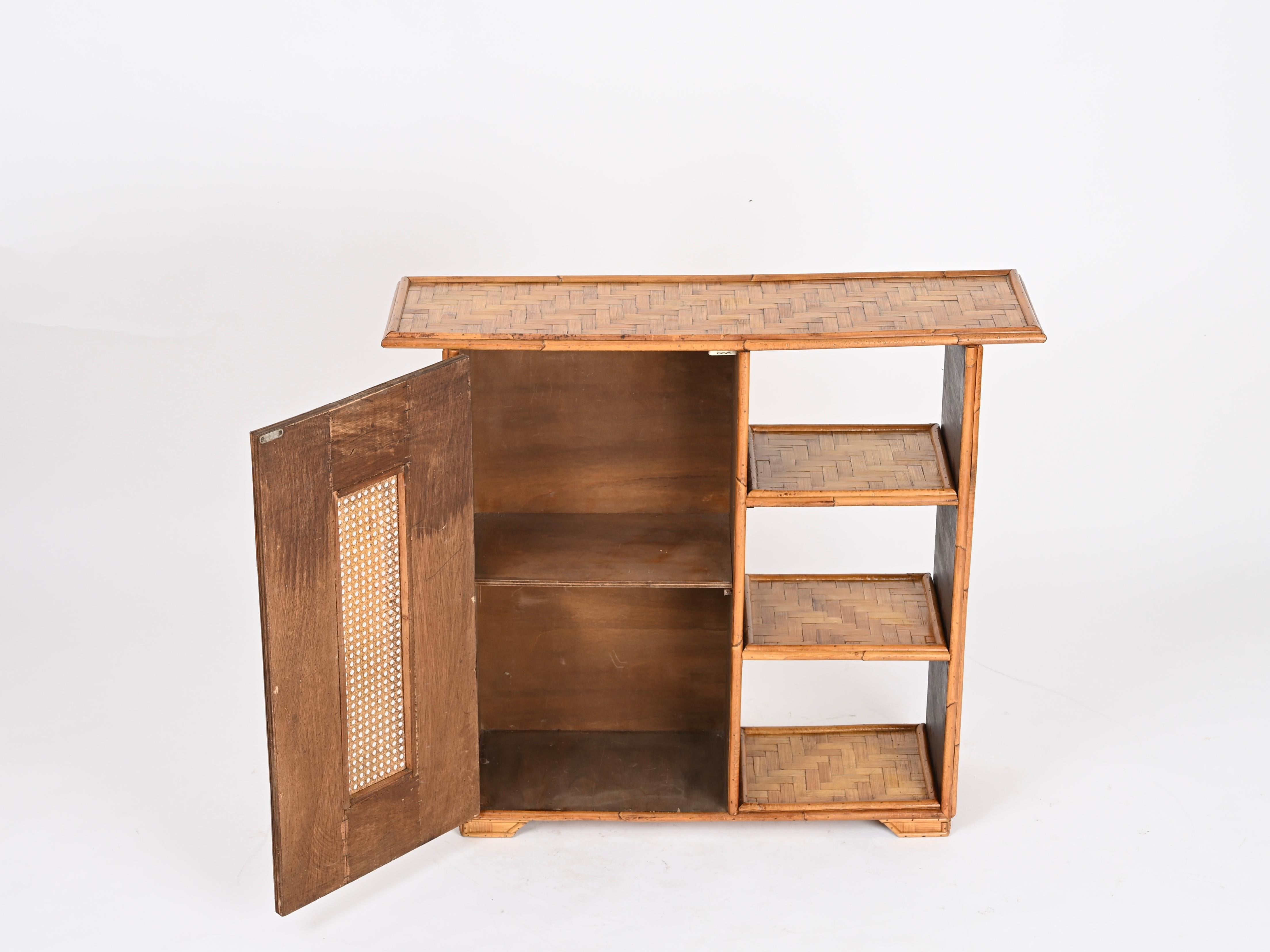 Mid-Century Cabinet or Bookcase in Bamboo, Straw and Woven Rattan , Italy, 1970s 3