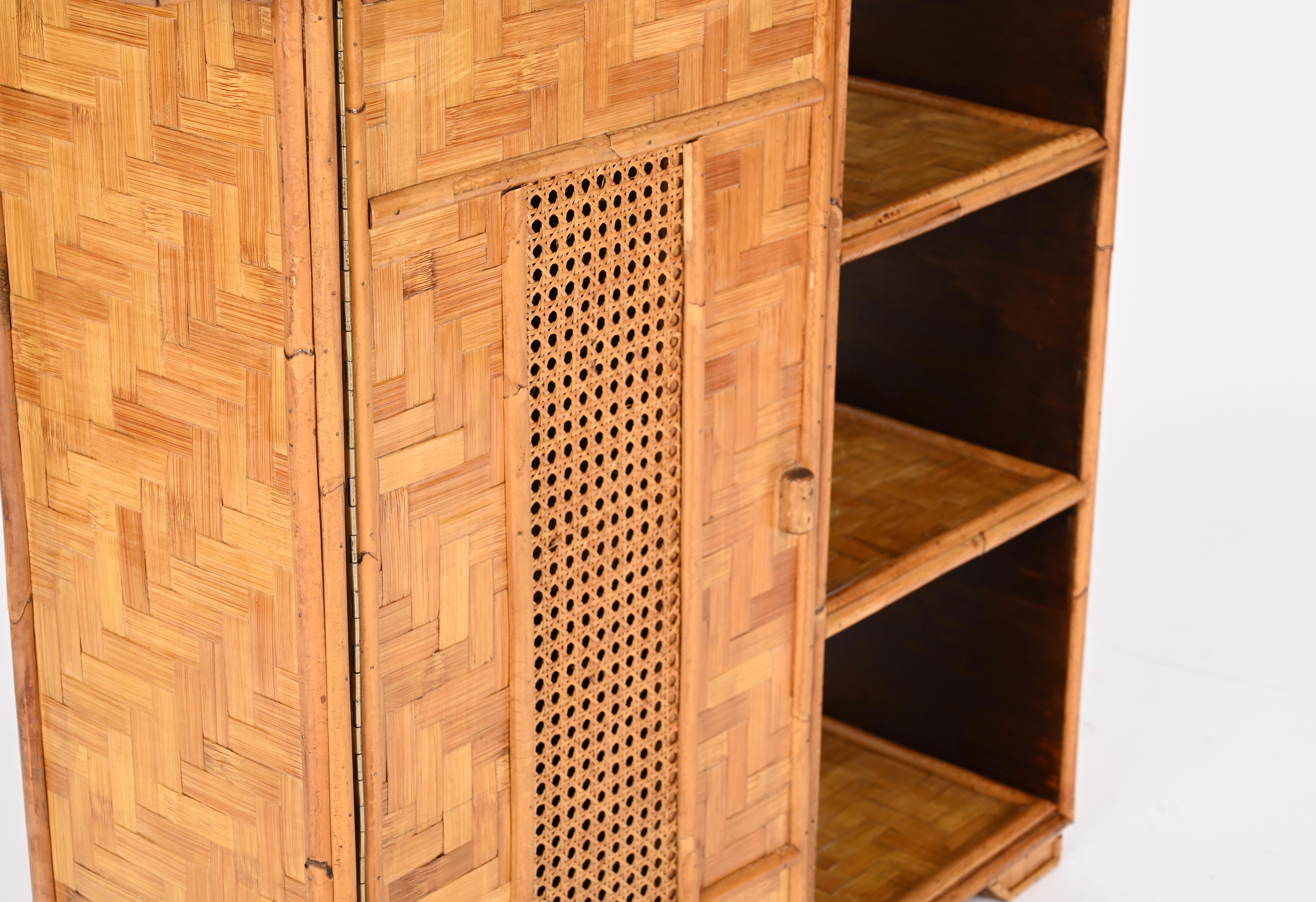 Mid-Century Cabinet or Bookcase in Bamboo, Straw and Woven Rattan , Italy, 1970s 5