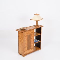 Mid-Century Schrank oder Bücherregal aus Bambus, Stroh und geflochtenem Rattan, Italien, 1970er Jahre