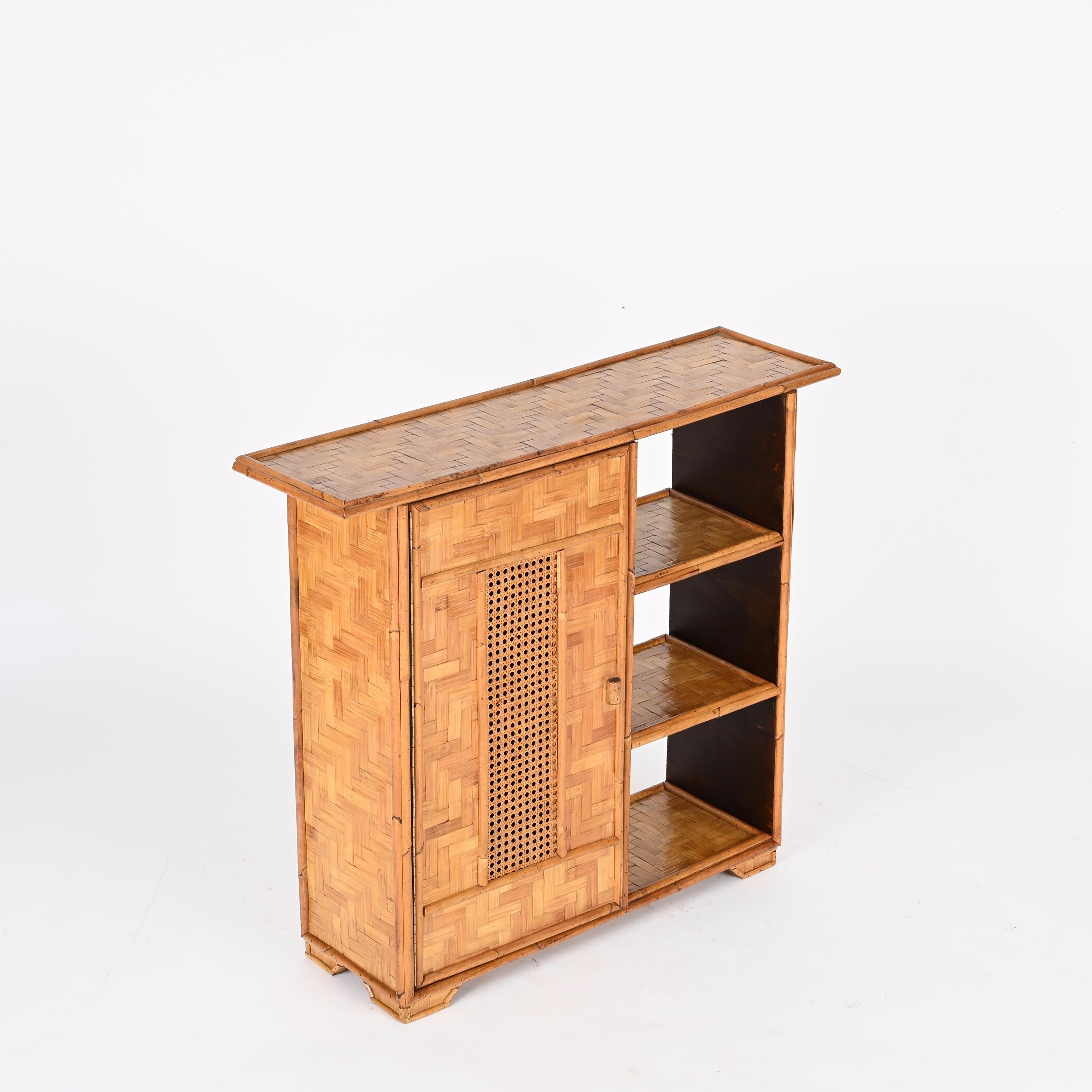 Mid-Century Modern Mid-Century Cabinet or Bookcase in Bamboo, Straw and Woven Rattan , Italy, 1970s