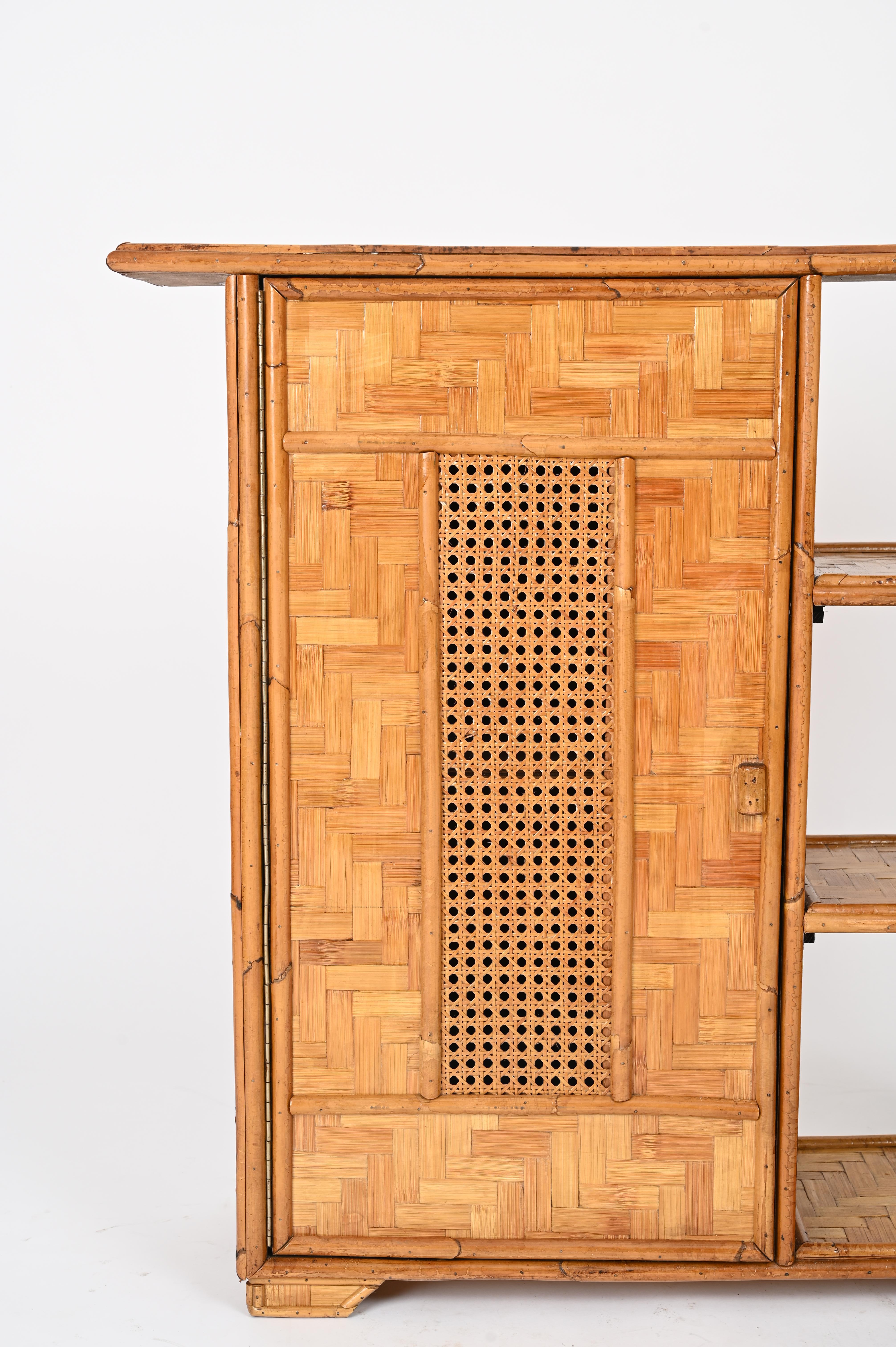 Hand-Woven Mid-Century Cabinet or Bookcase in Bamboo, Straw and Woven Rattan , Italy, 1970s