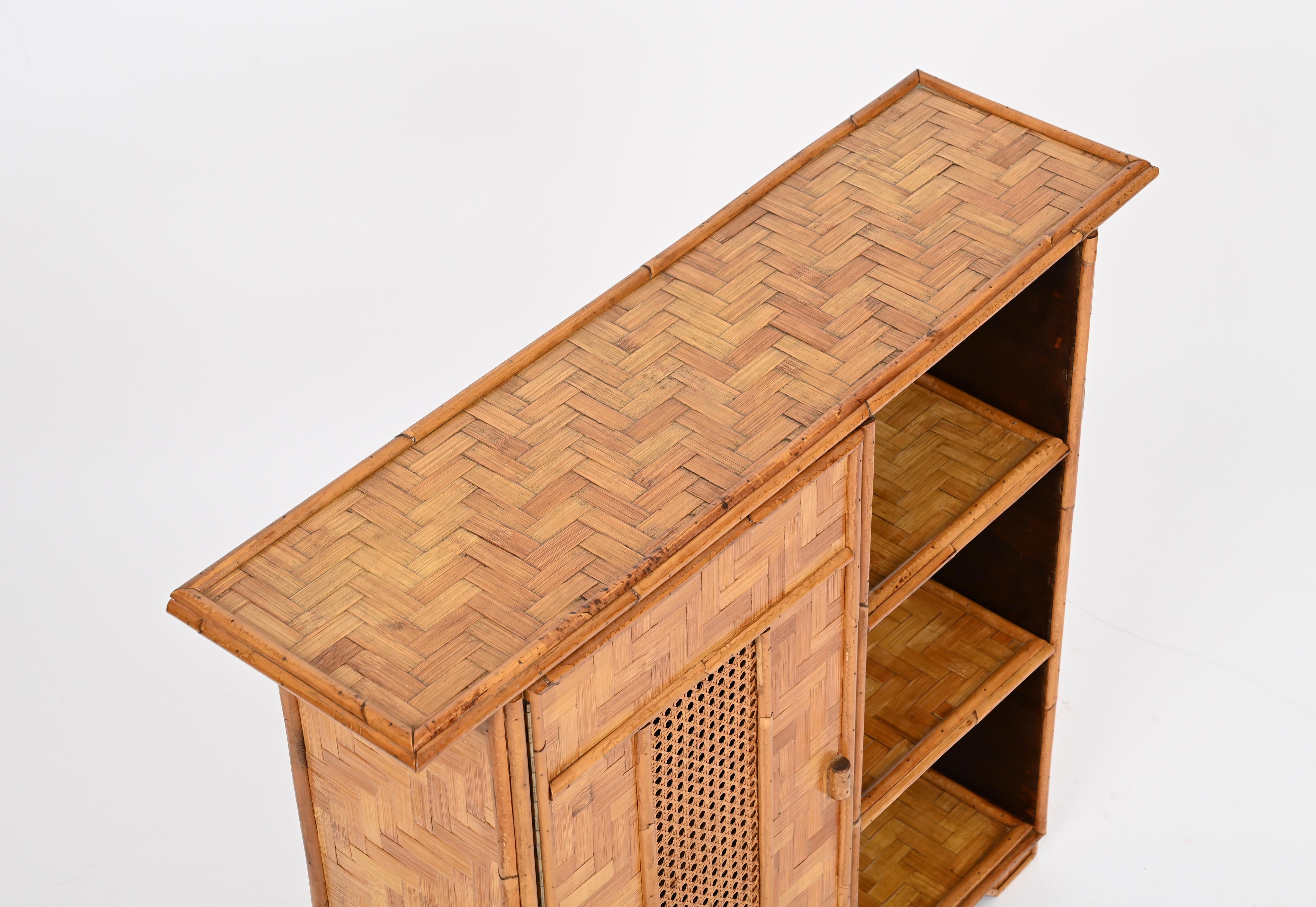 Mid-Century Cabinet or Bookcase in Bamboo, Straw and Woven Rattan , Italy, 1970s 1