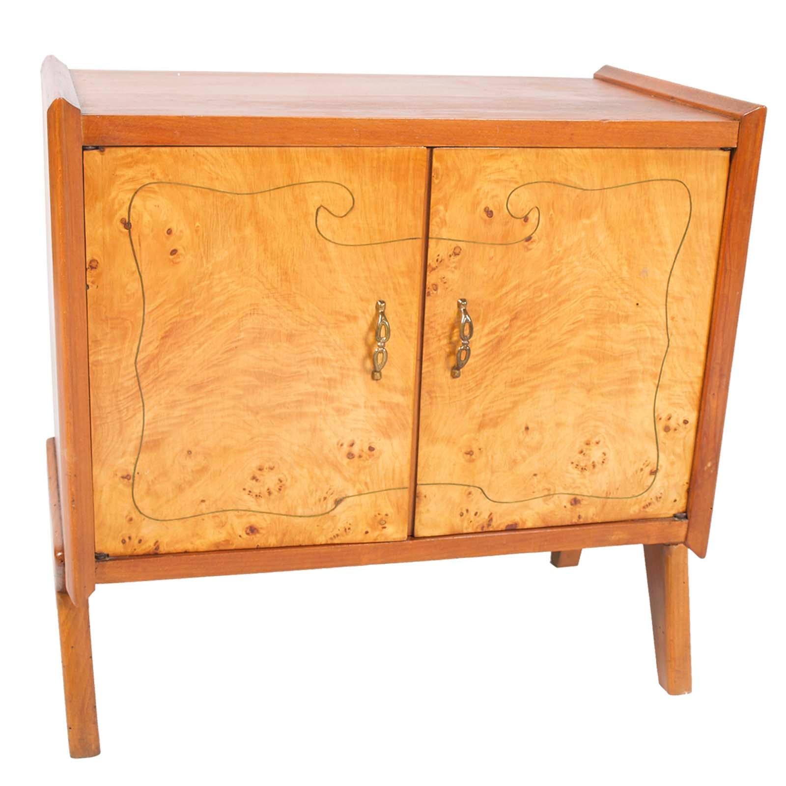 Mid-Century Modern Mid-Century Cabinet by Paolo Buffa Cantù Blond Walnut Burl Birch Inlay Threaded For Sale