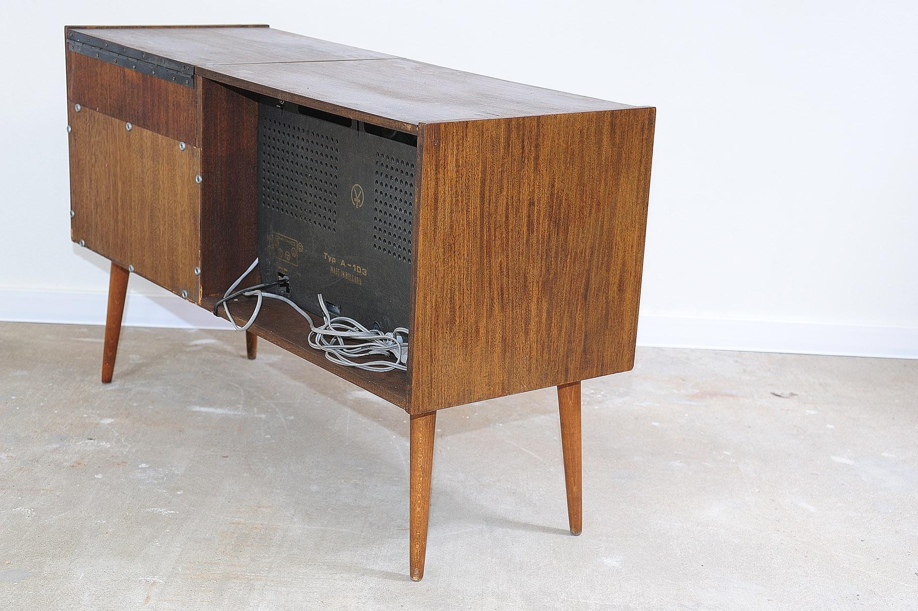 Veneer Mid century cabinet with build-in gramophone and radio, 1950´s