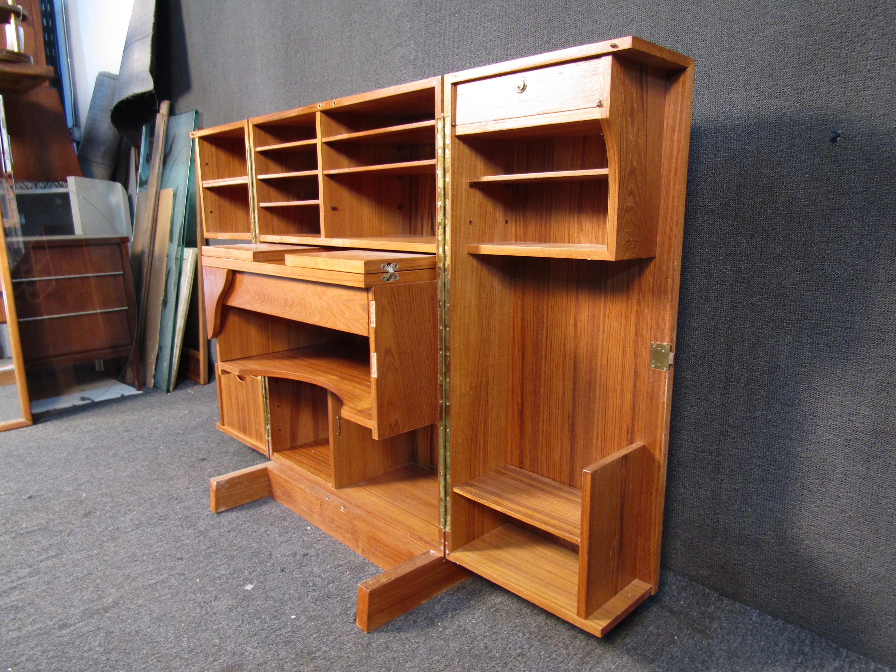 Teak Mid-Century Cabinet with Fold-Out Desk