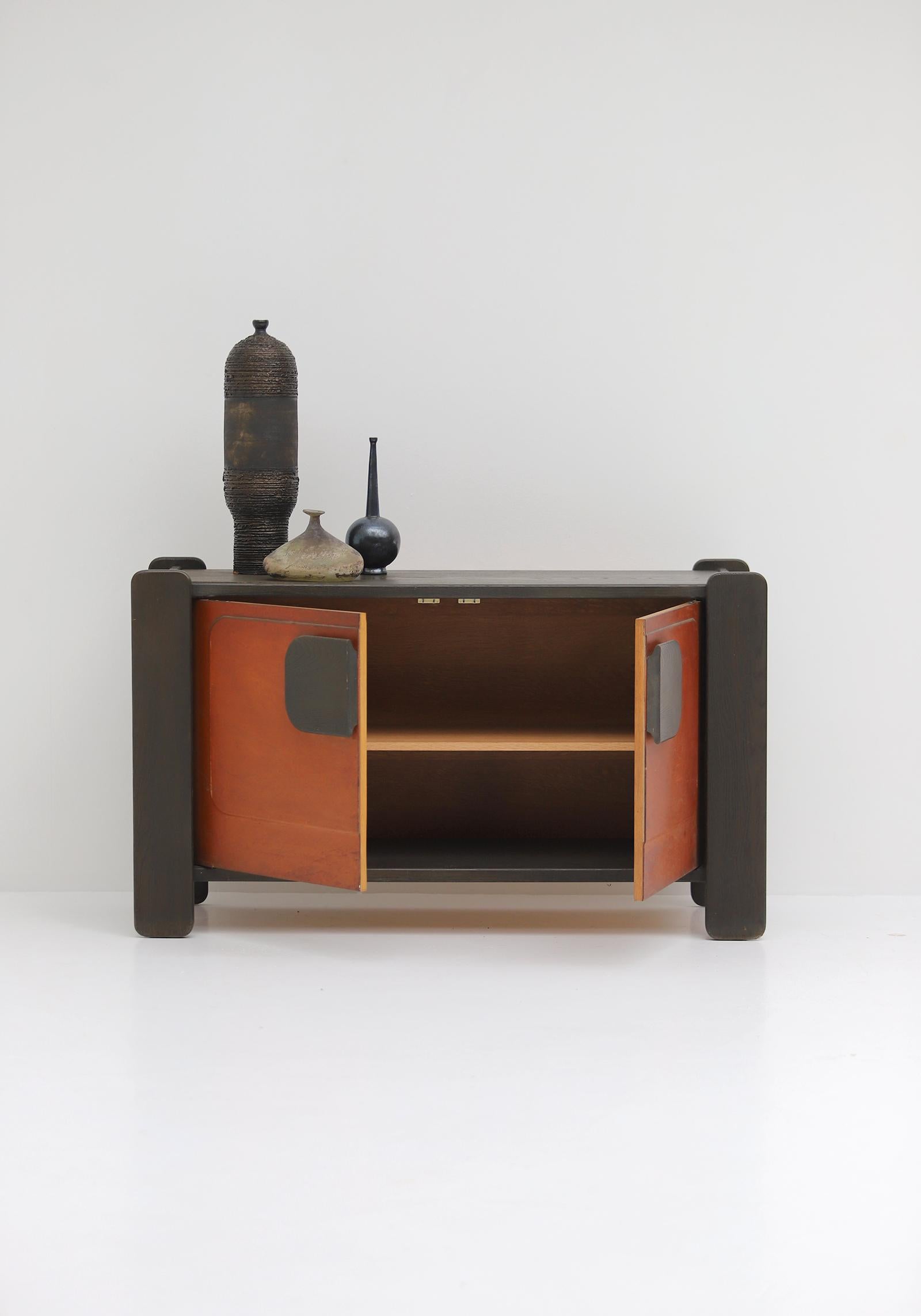 Mid-Century Cabinet with Leather Doors, by Hi-Plan Design Furniture 1976 4