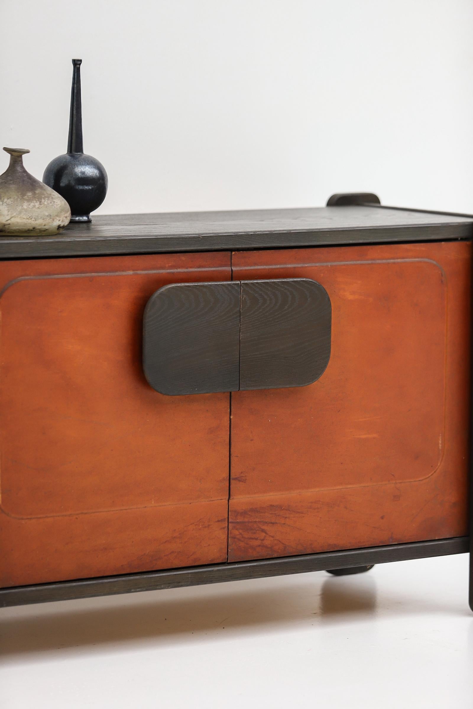 Late 20th Century Mid-Century Cabinet with Leather Doors, by Hi-Plan Design Furniture 1976