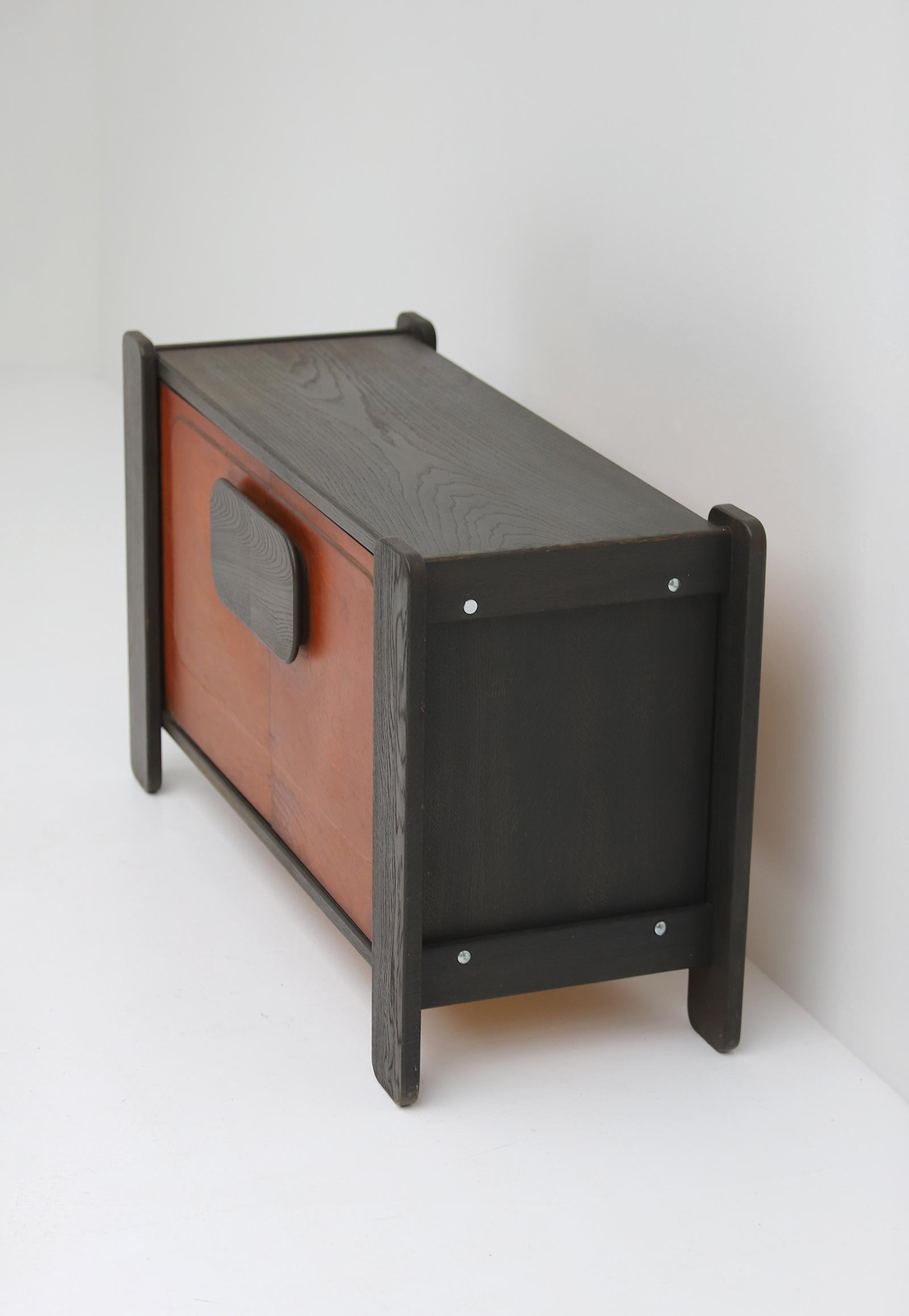 Mid-Century Cabinet with Leather Doors, by Hi-Plan Design Furniture 1976 1