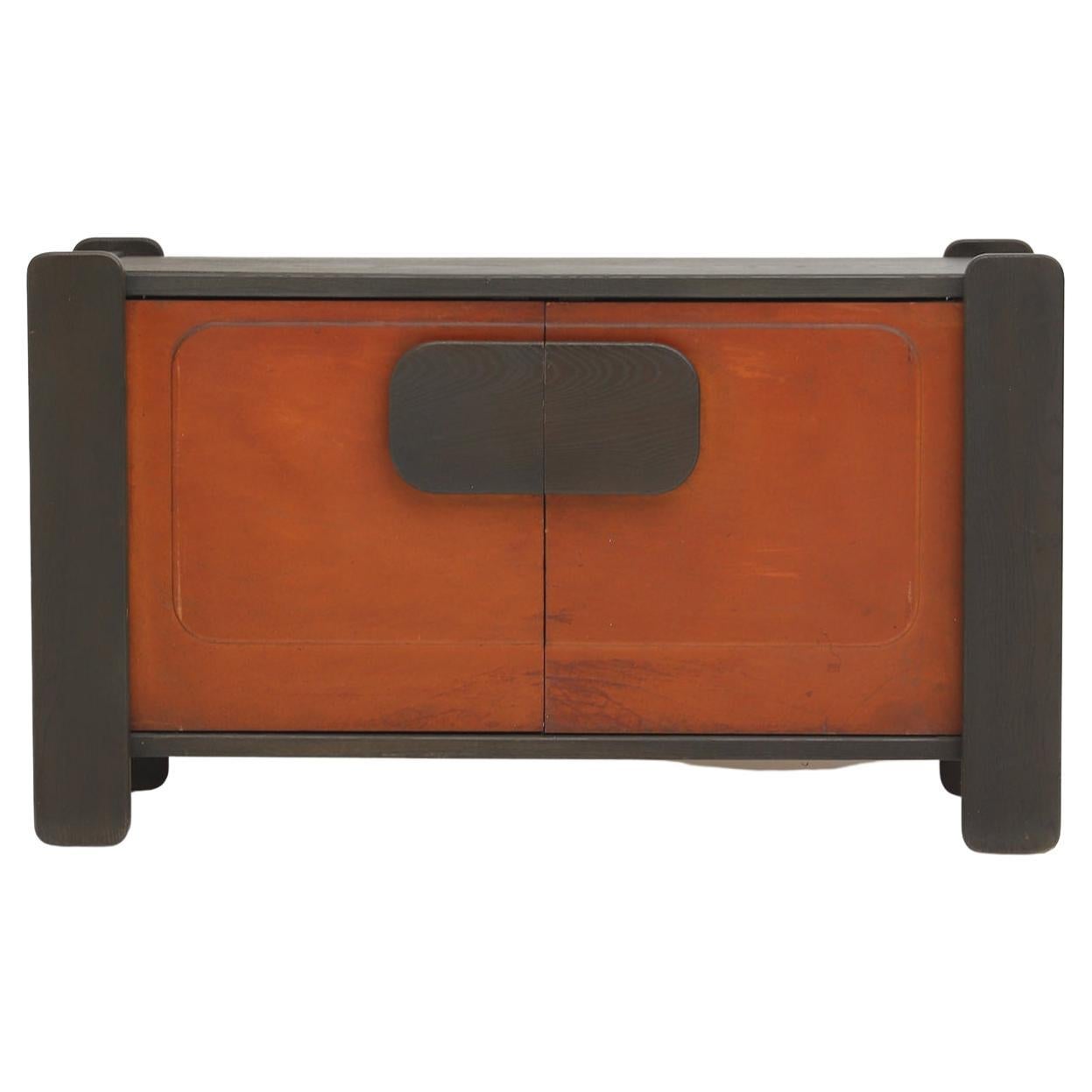 Mid-Century Cabinet with Leather Doors, by Hi-Plan Design Furniture 1976