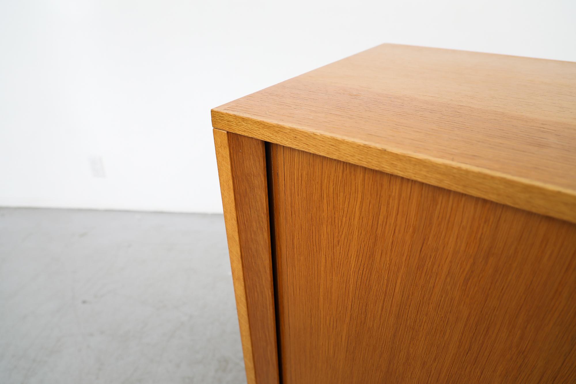 Oak Mid-Century Cabinet with Tambour Door, Storage and Orange Filing Rack 9
