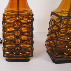 Midcentury Caged Blown Glass Table Lamps