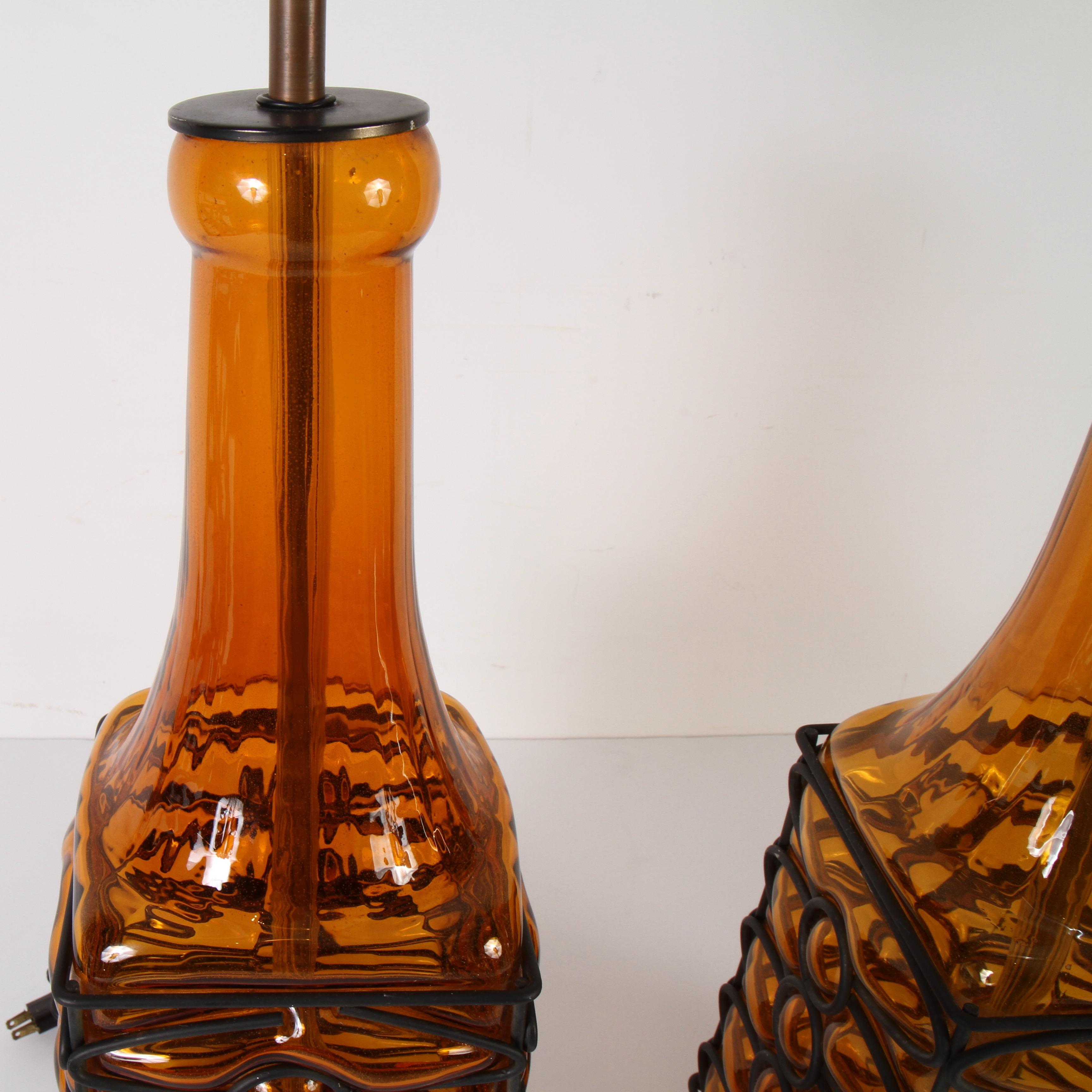 Mid-Century Modern Midcentury Caged Blown Glass Table Lamps For Sale
