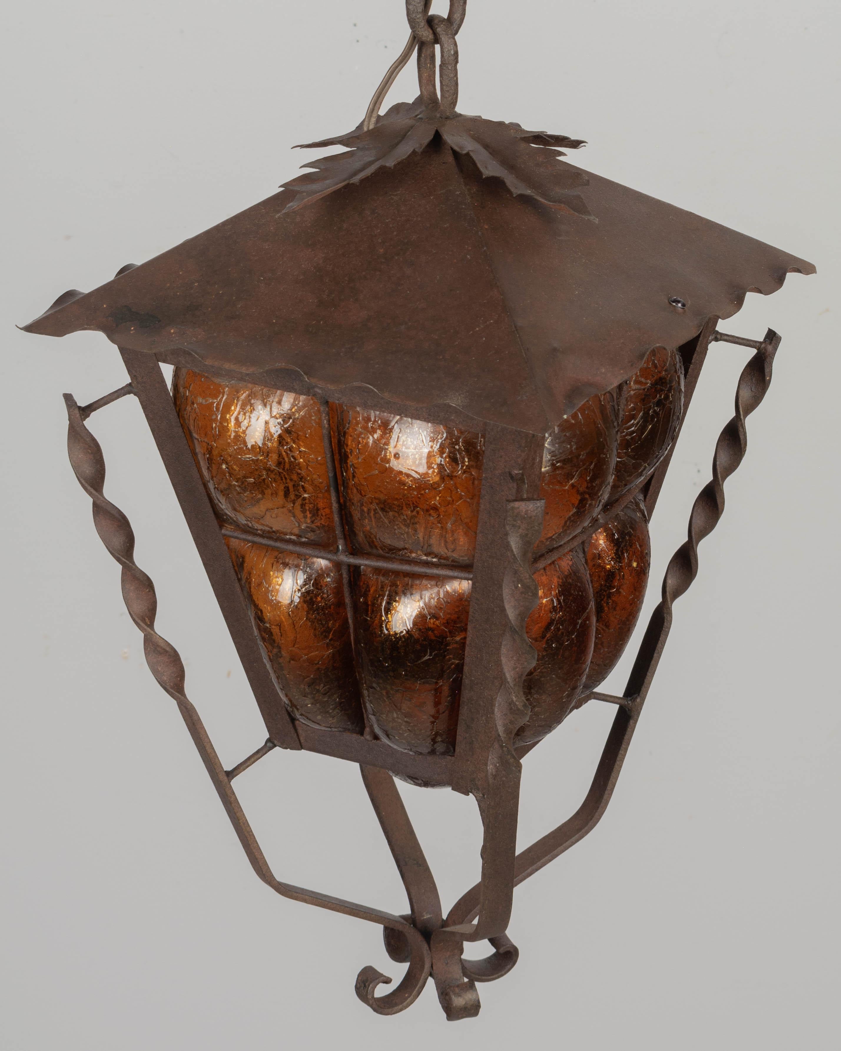 Mid Century Caged Glass Pendant Lantern In Good Condition For Sale In Winter Park, FL