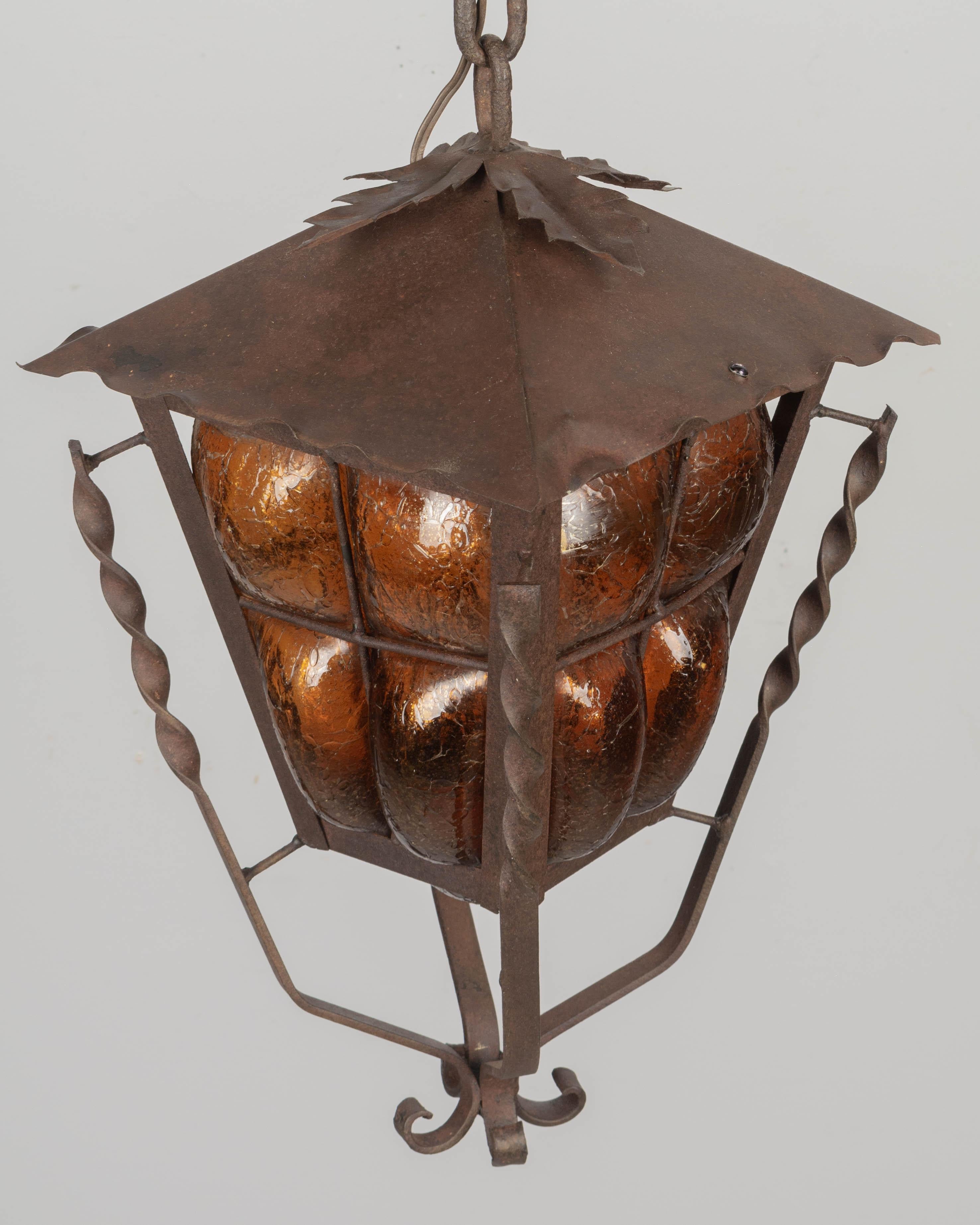 20th Century Mid Century Caged Glass Pendant Lantern For Sale