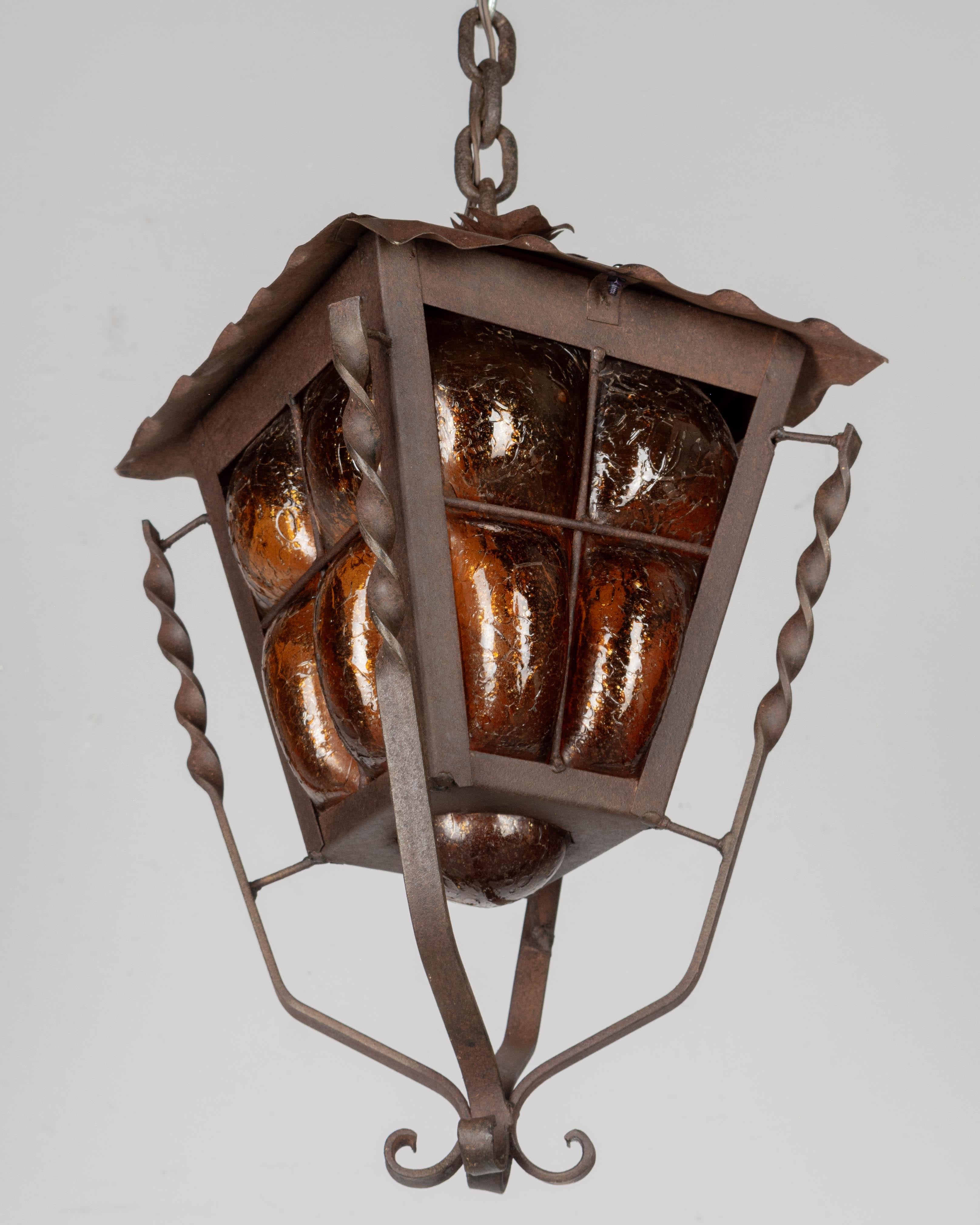 Mid Century Caged Glass Pendant Lantern For Sale 1