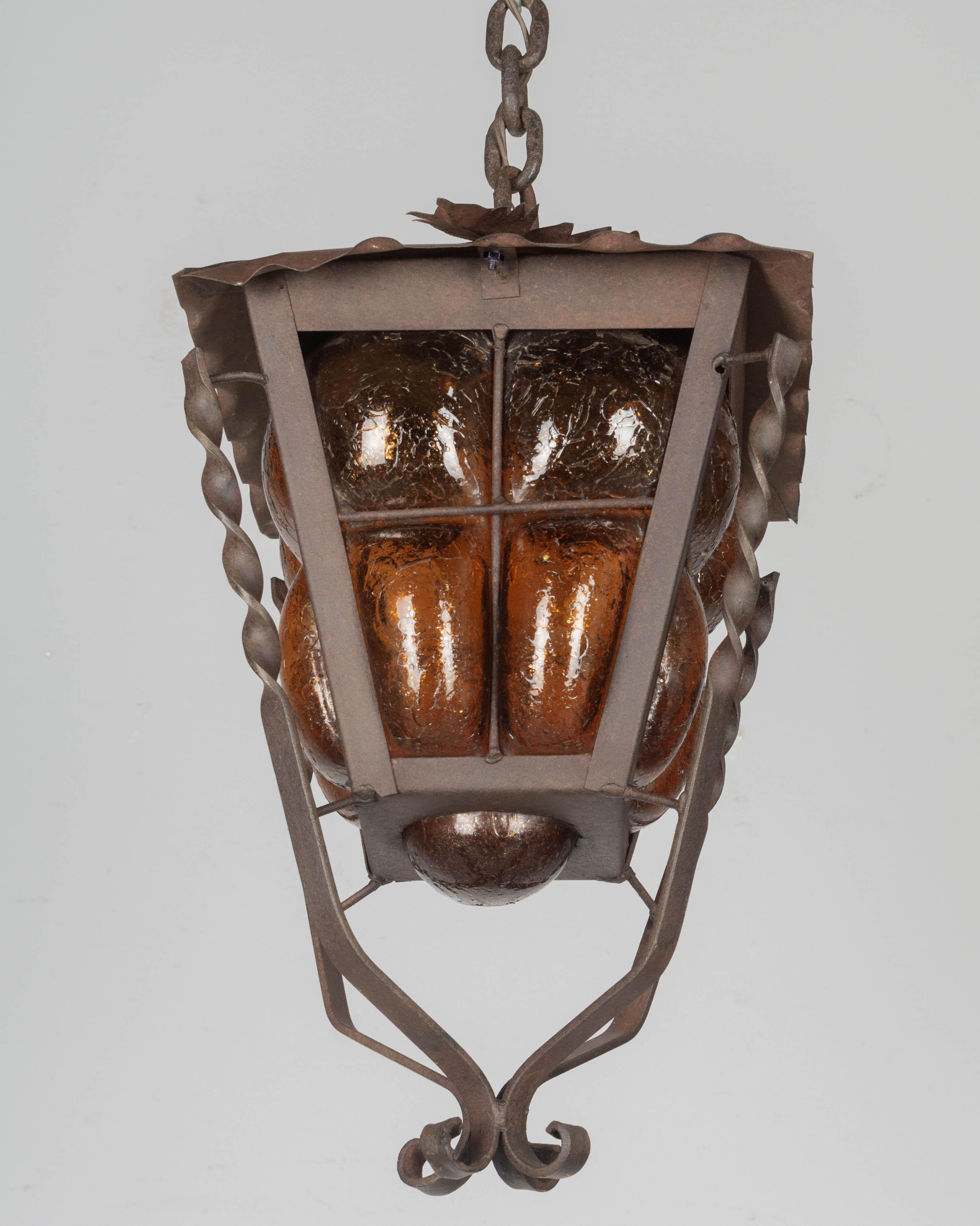 Mid Century Caged Glass Pendant Lantern For Sale 2