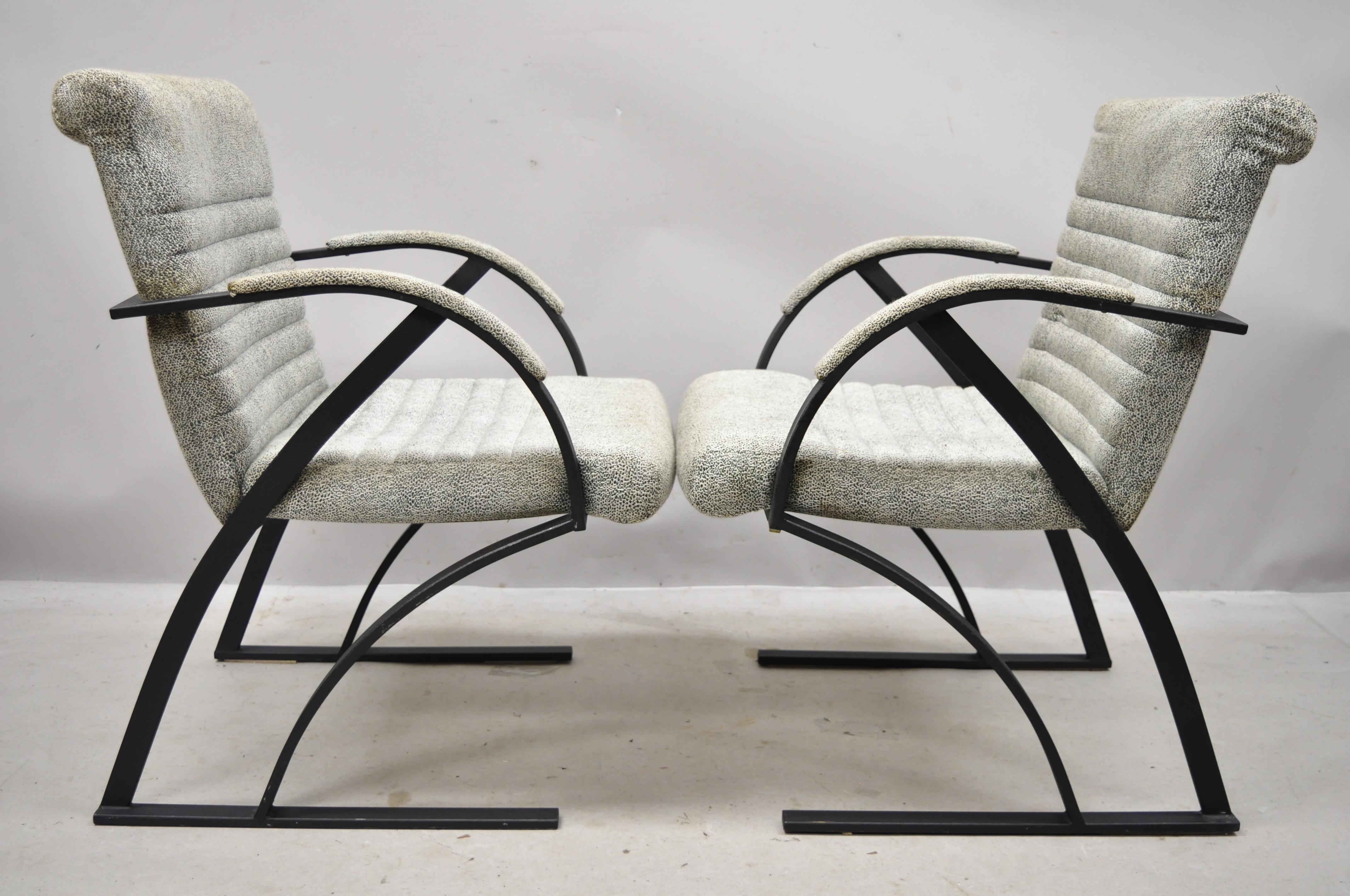 Midcentury Cal Style Furniture Art Deco Metal Frame Lounge Armchairs A, Pair For Sale 2
