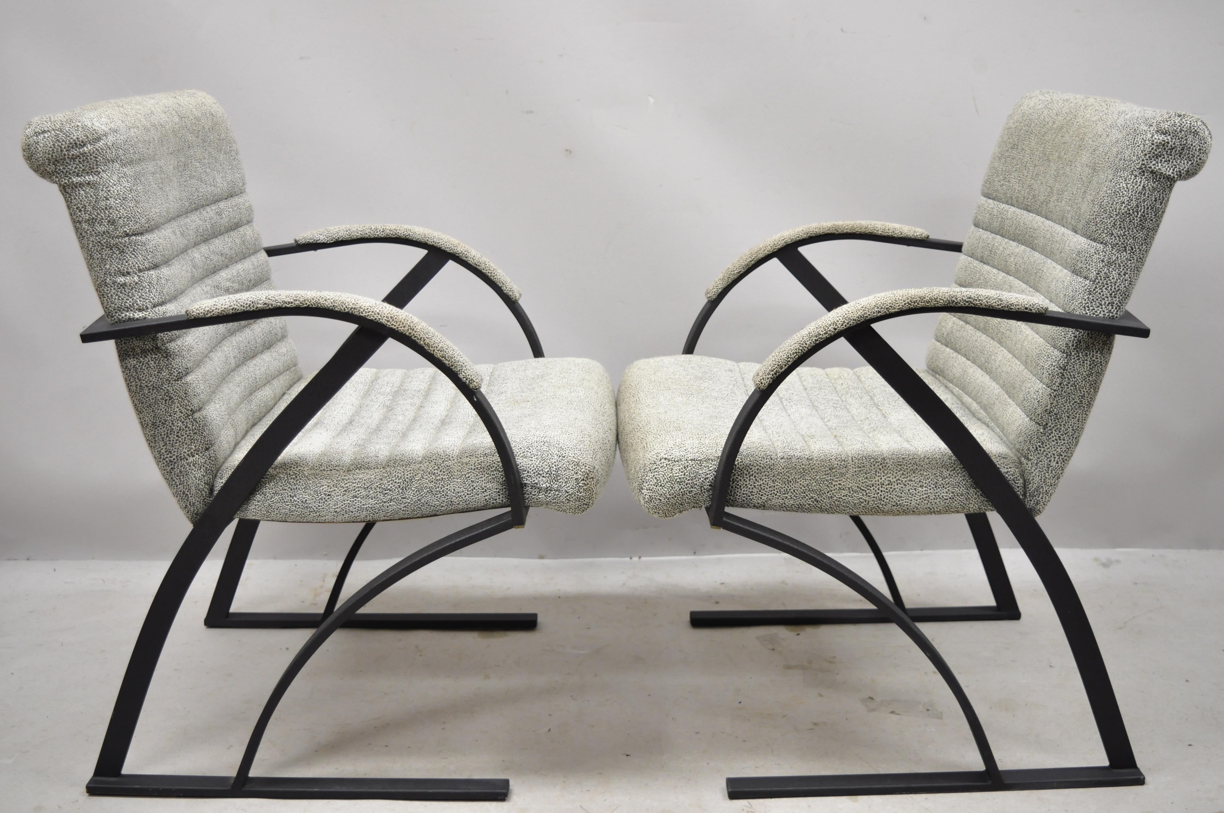 Mid Century Cal-Style Furniture Art Deco Metal Frame Lounge Arm Chairs B - Pair For Sale 4