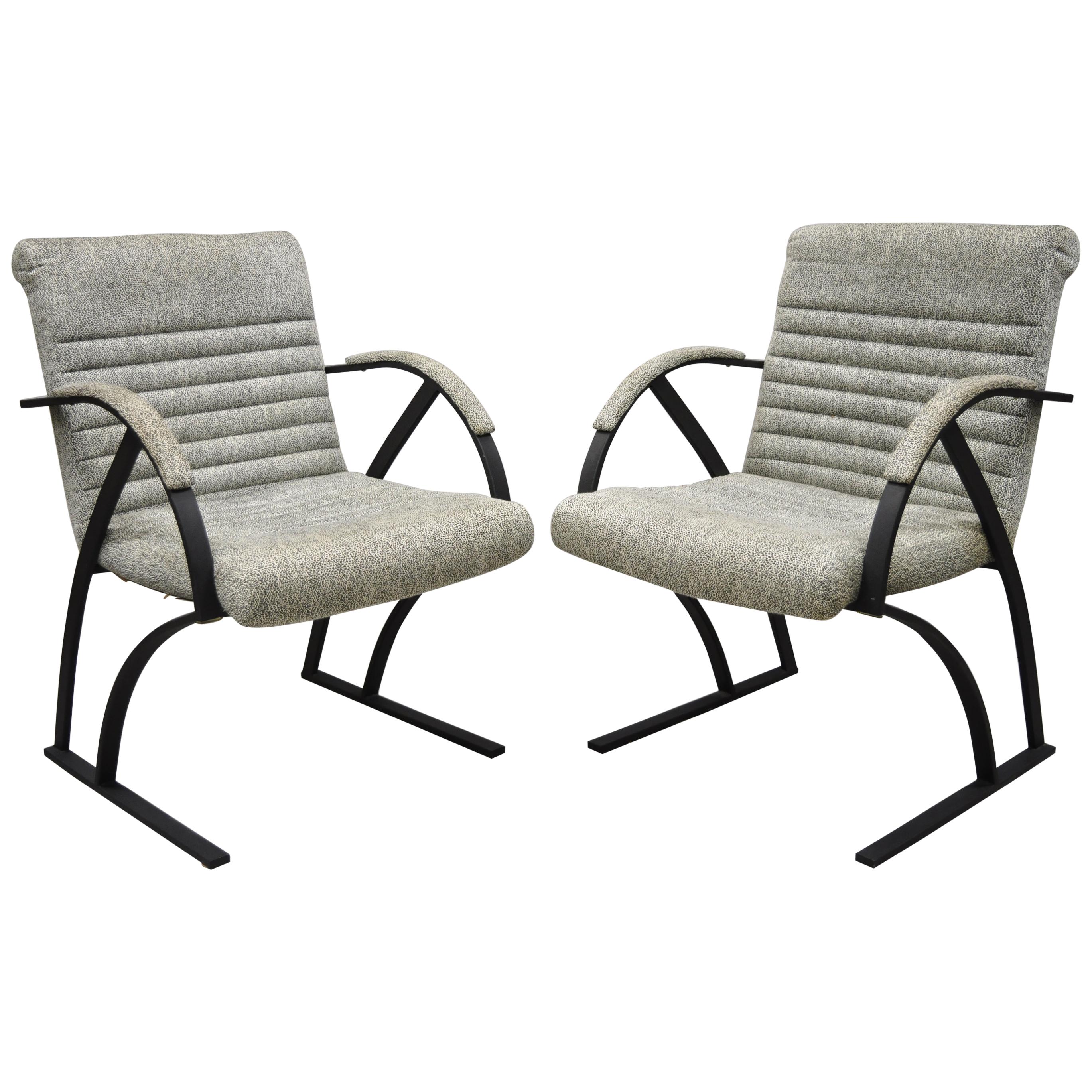 Mid Century Cal-Style Furniture Art Deco Metal Frame Lounge Arm Chairs B - Pair