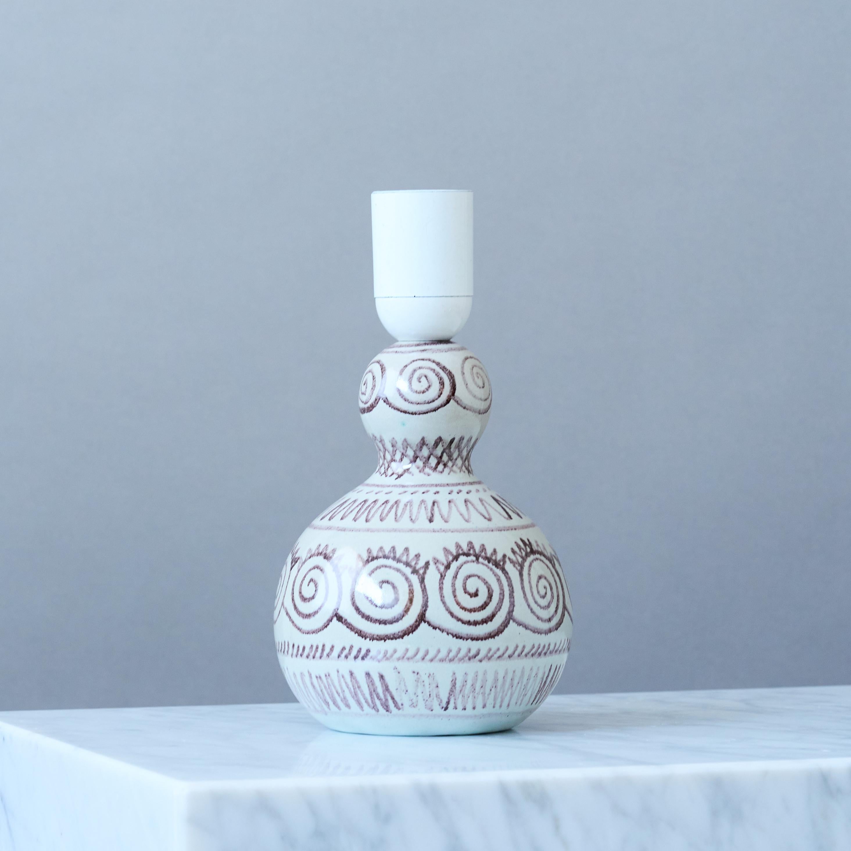 Glazed Mid-Century Calabash Ceramic Table Lamp by Elsi Bourelius, Sweden, 1950s. For Sale