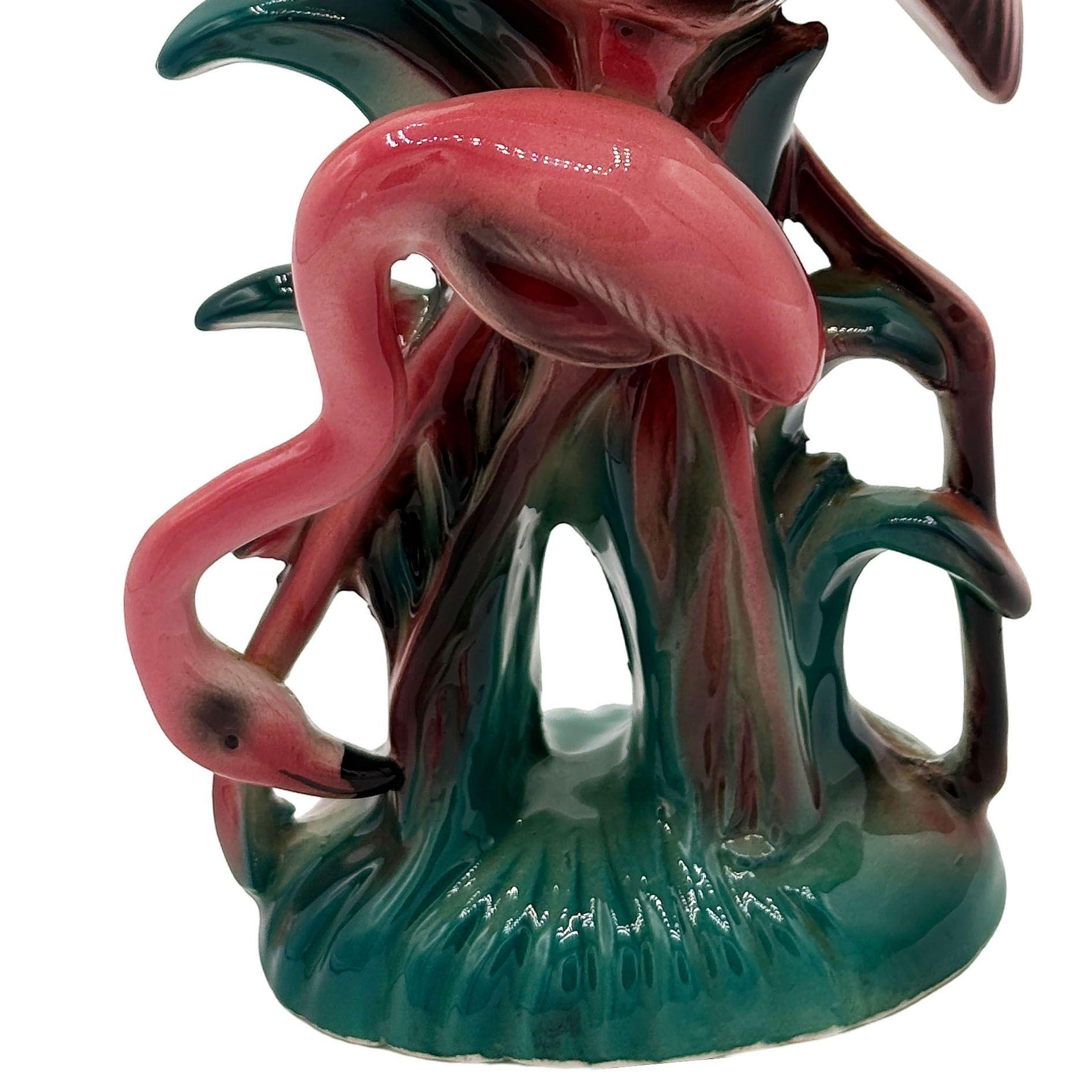 American Mid-century Calfiornia Mother & Child Pink Flamingo Ceramic Tabletop Statue For Sale