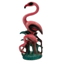Mid-century Calfiornia Mother & Child Pink Flamingo Ceramic Tabletop Statue