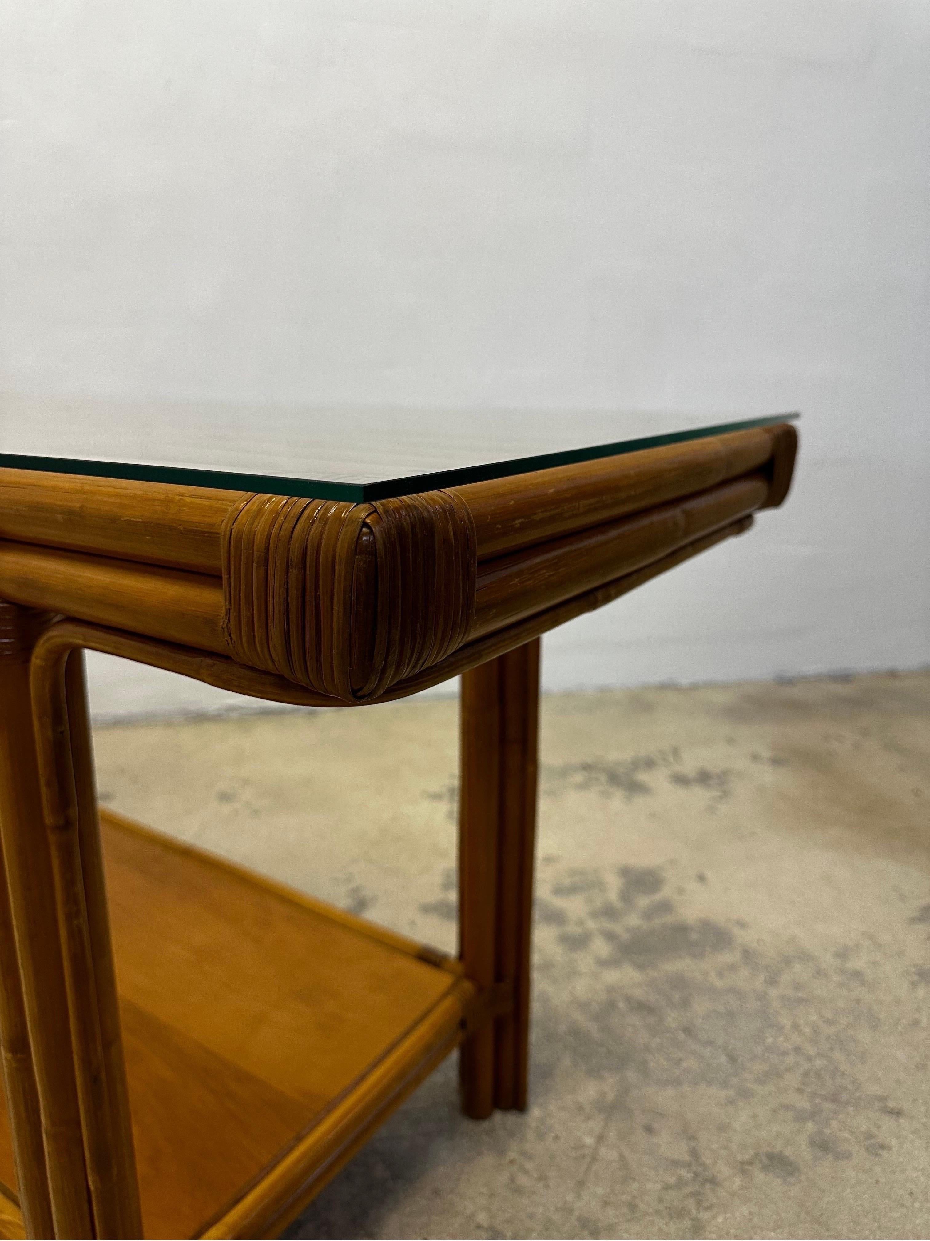Mid-Century Calif-Asia Bamboo and Glass Top Console Table, 1970s For Sale 4