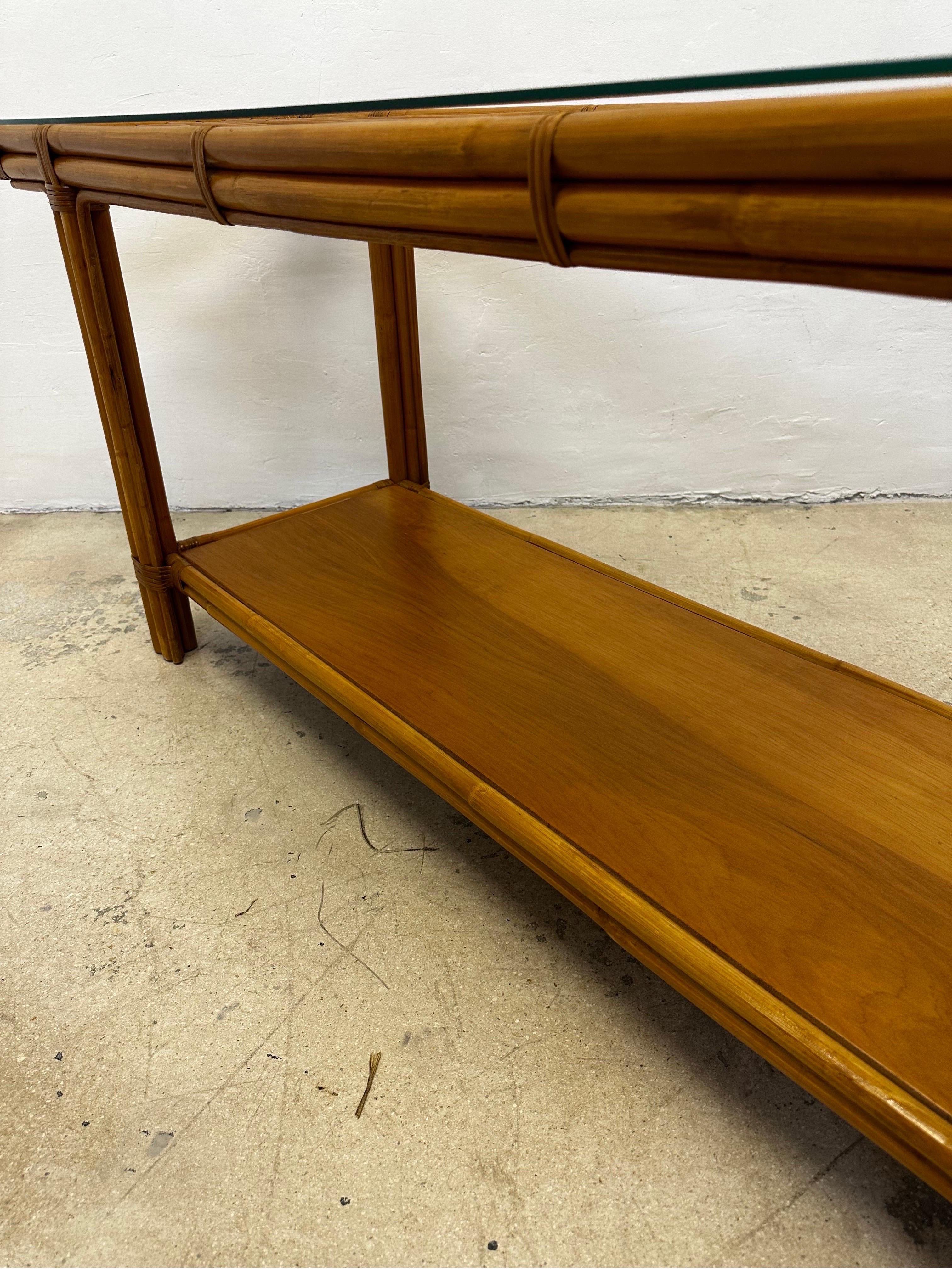 Mid-Century Calif-Asia Bamboo and Glass Top Console Table, 1970s For Sale 6