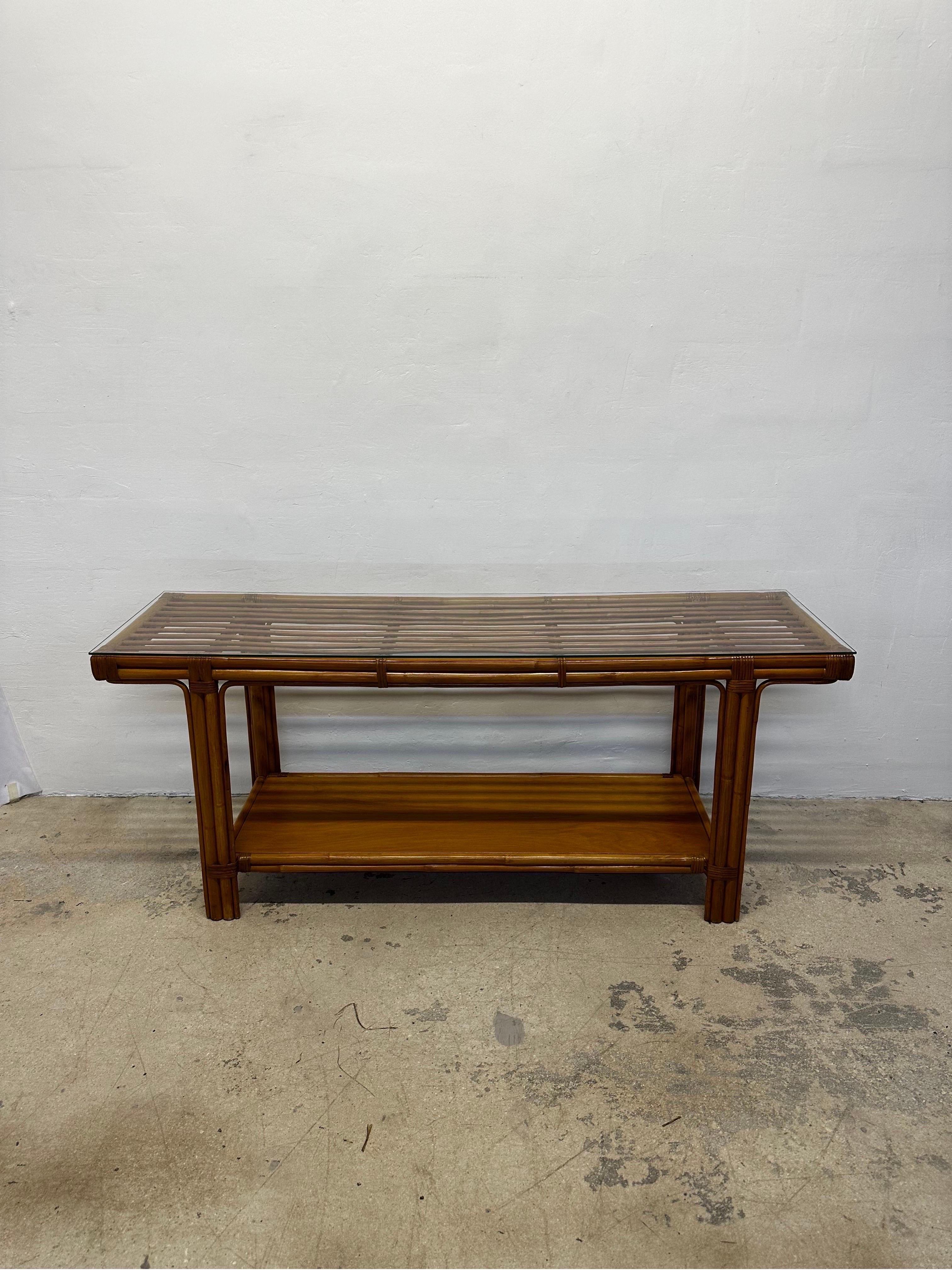 Mid-Century Calif-Asia Bamboo and Glass Top Console Table, 1970s For Sale 7