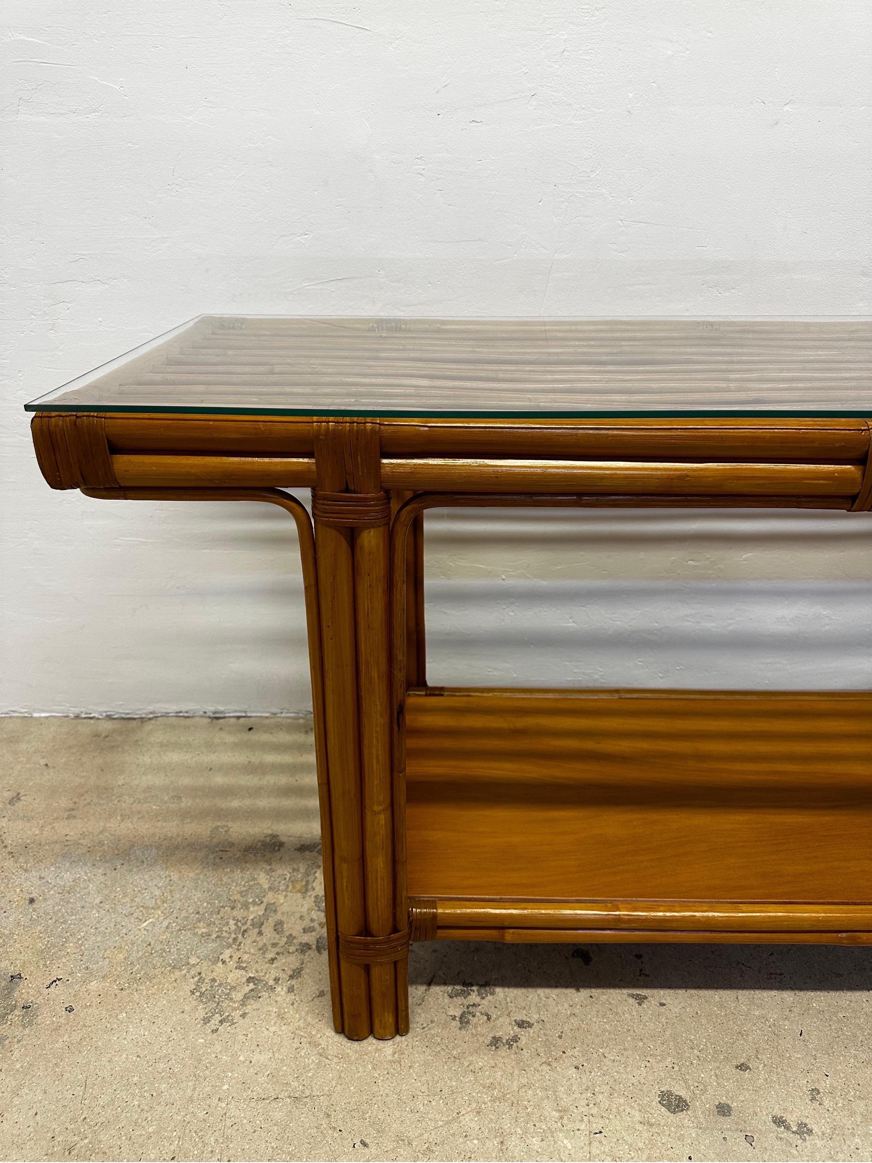Mid-Century Calif-Asia Bamboo and Glass Top Console Table, 1970s For Sale 8