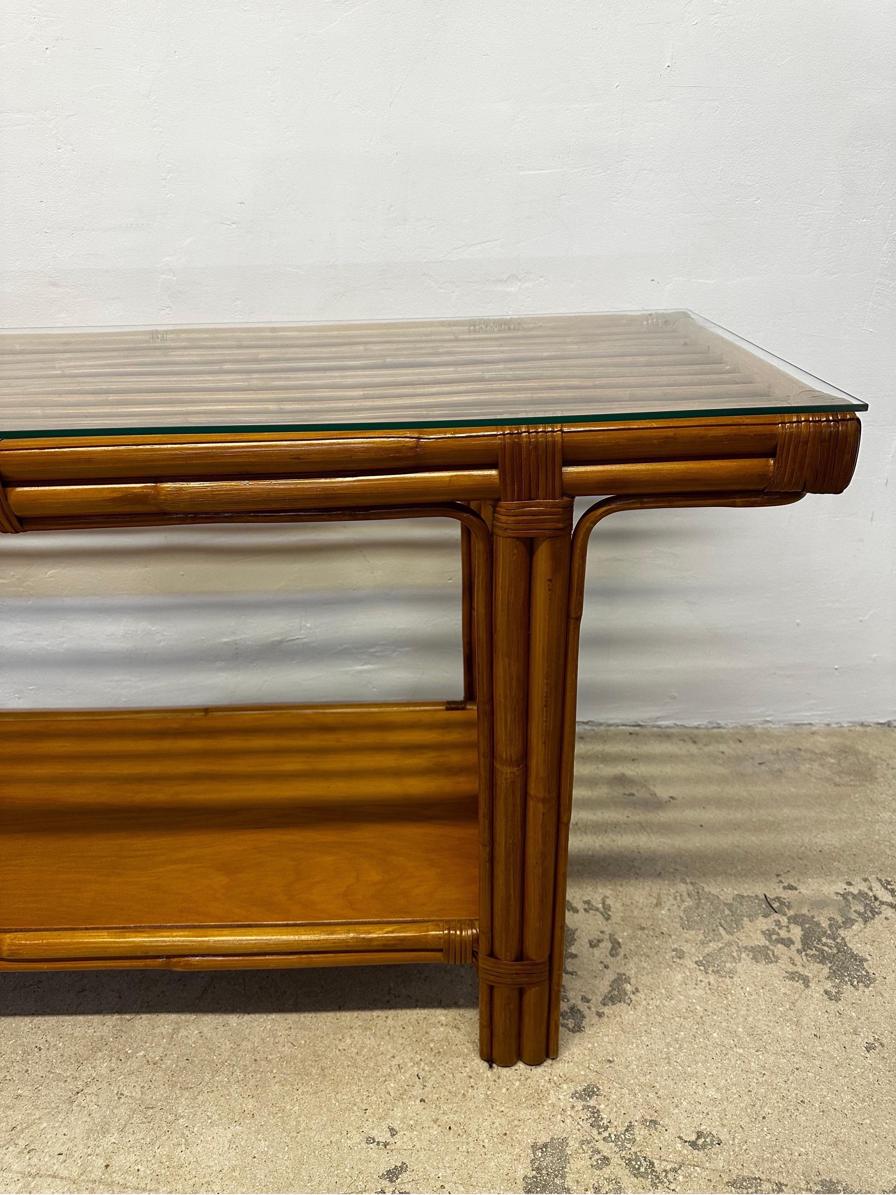 Mid-Century Calif-Asia Bamboo and Glass Top Console Table, 1970s For Sale 9