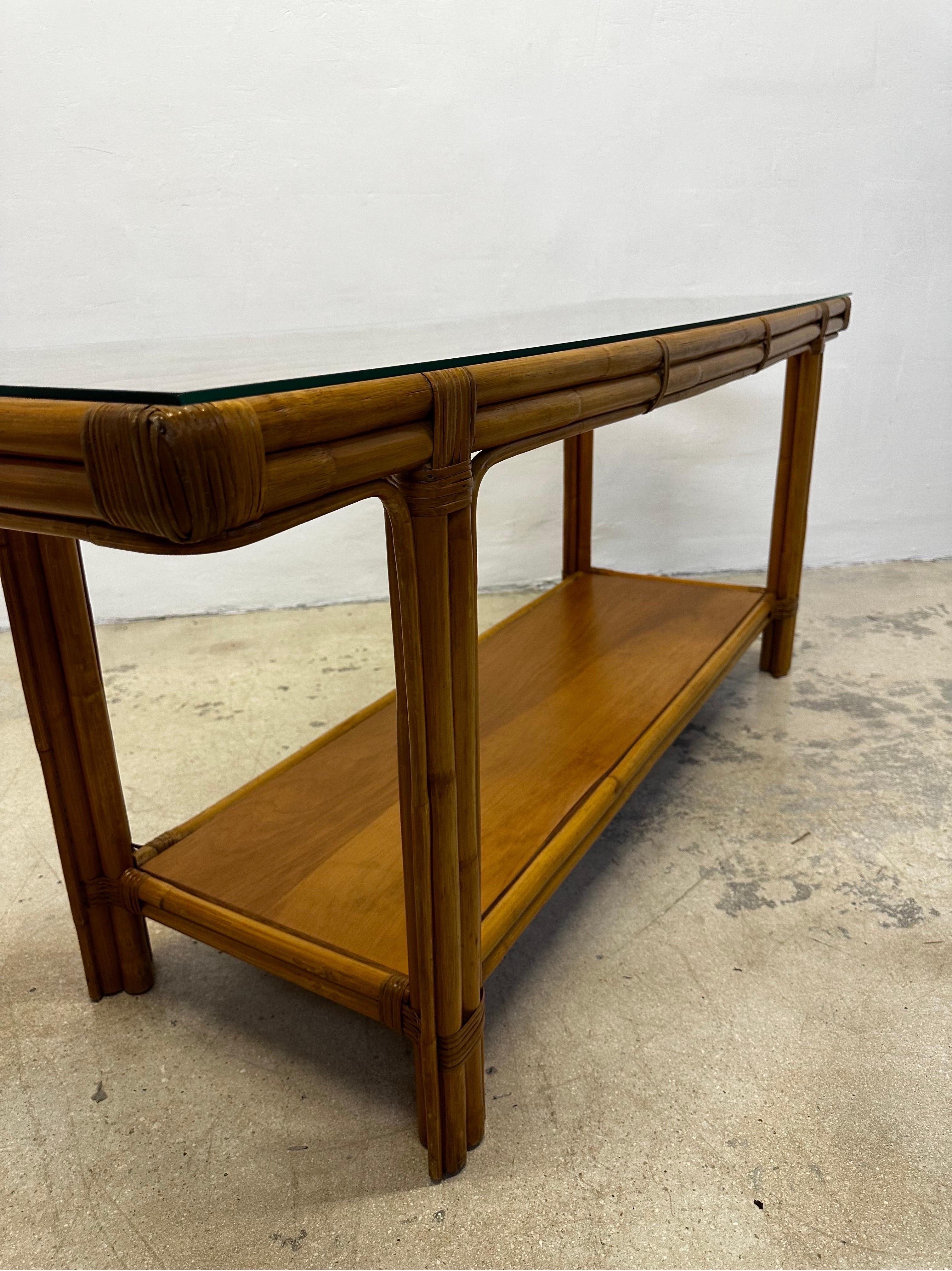 Mid-Century Calif-Asia Bamboo and Glass Top Console Table, 1970s For Sale 2