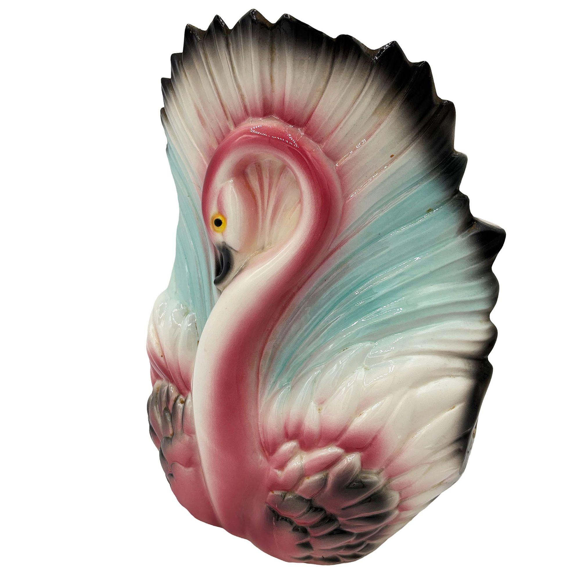 Mid-Century Modern Mid-century California Ceramic Pottery Pink Flamingo w/ Open Wings TV Table Lamp For Sale