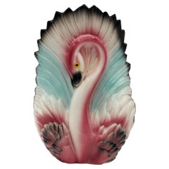 Mid-century California Ceramic Pottery Pink Flamingo w/ Open Wings TV Table Lamp