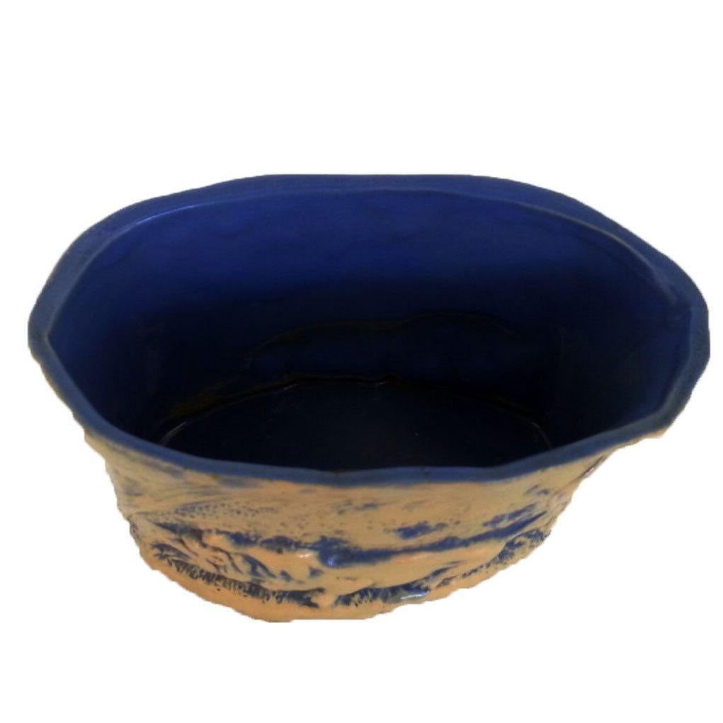 Vaso di metà secolo della California Pottery marrone e blu con leone che si muove In condizioni ottime in vendita a Van Nuys, CA