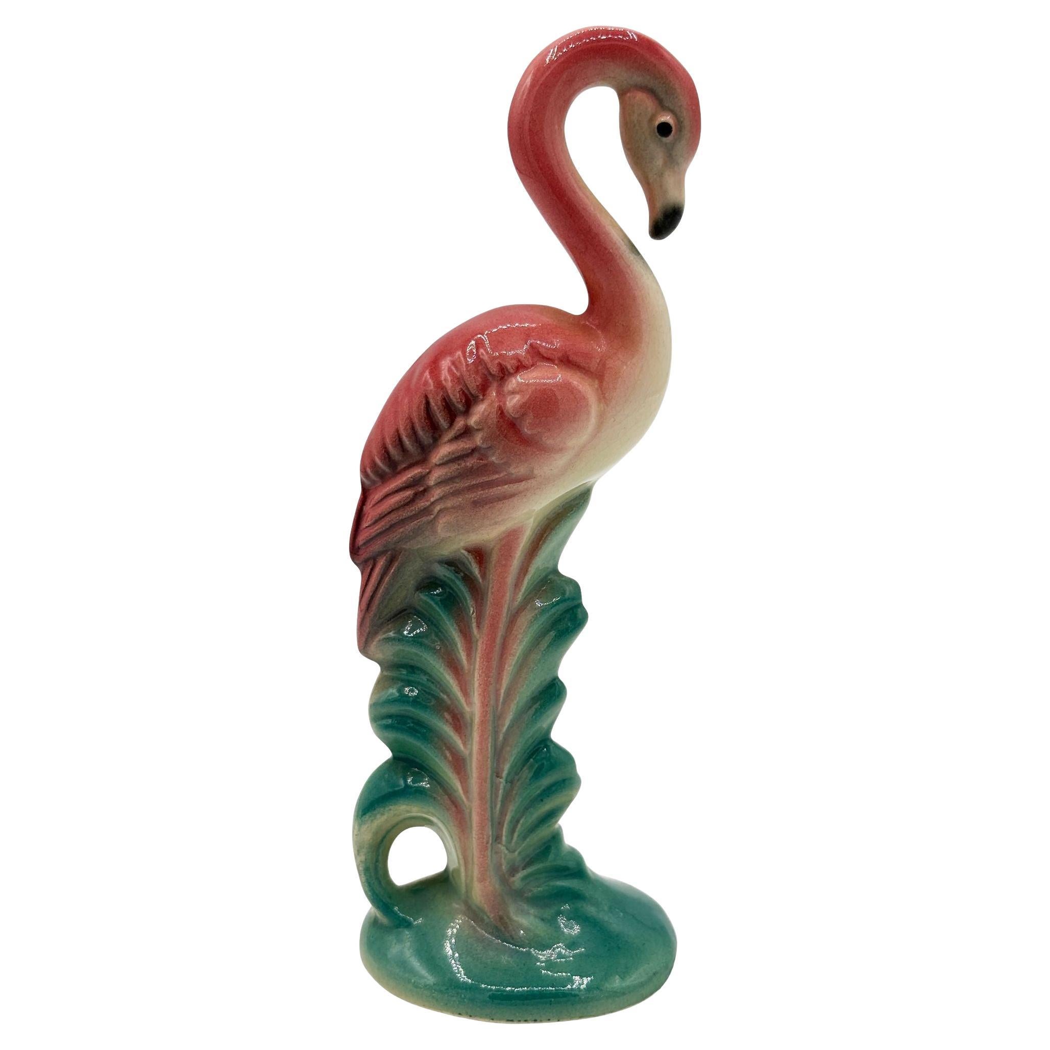 Mid-century California Pottery Ceramic "Gazer" Pink Flamingo Figurine Statue