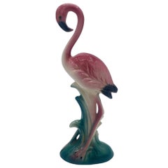 Mid-century California Pottery Ceramic Inquisitive Pink Flamingo Figurine